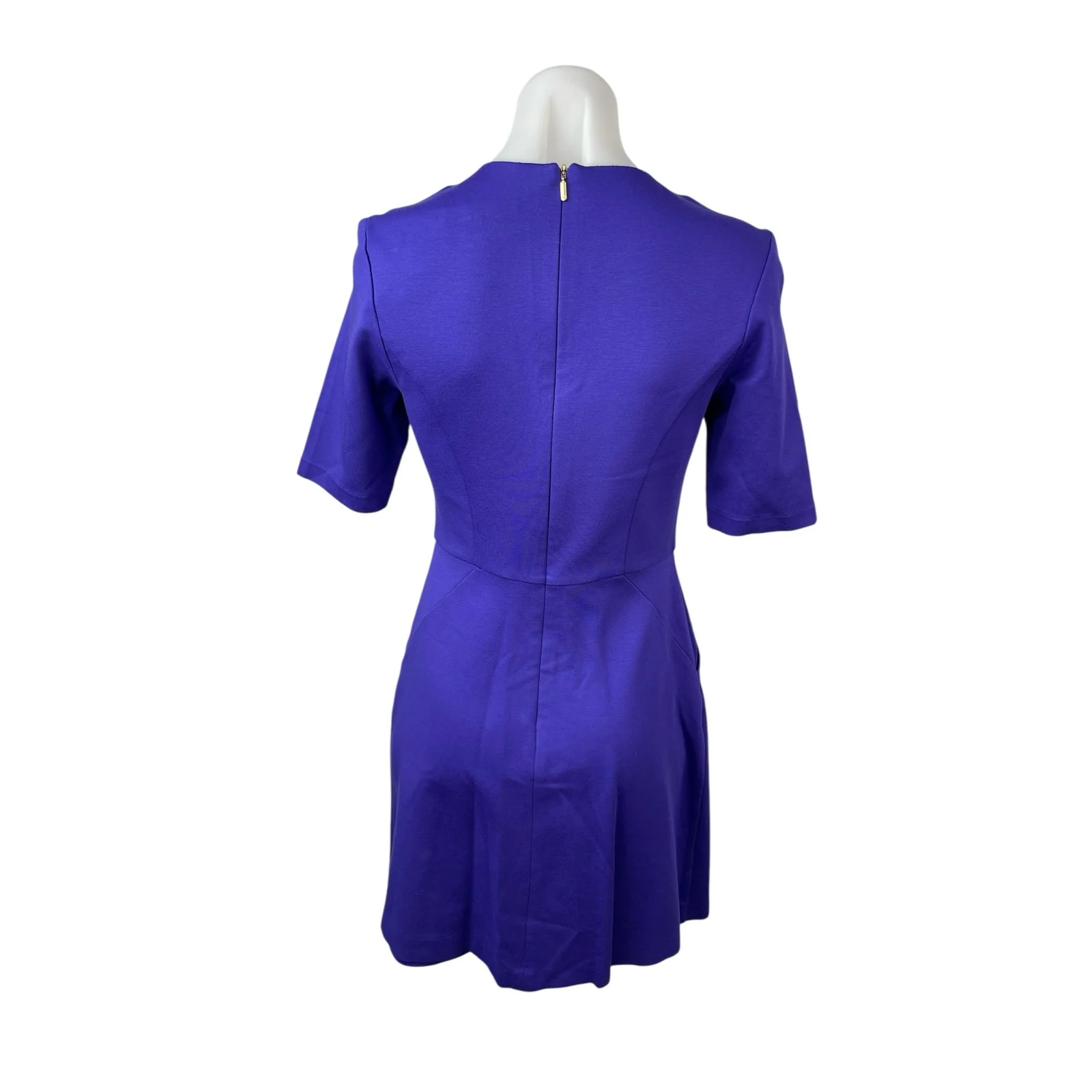 Trina Turk Women's Blue Short Sleeve V Neck Pocket Beaded A Line Mini Dress Sz M - Image 4