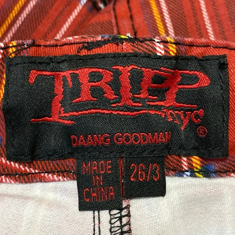 Tripp NYC Chaos Bondage Red Plaid Zipper Straps Skinny Trousers Pants Size 26 - Image 4