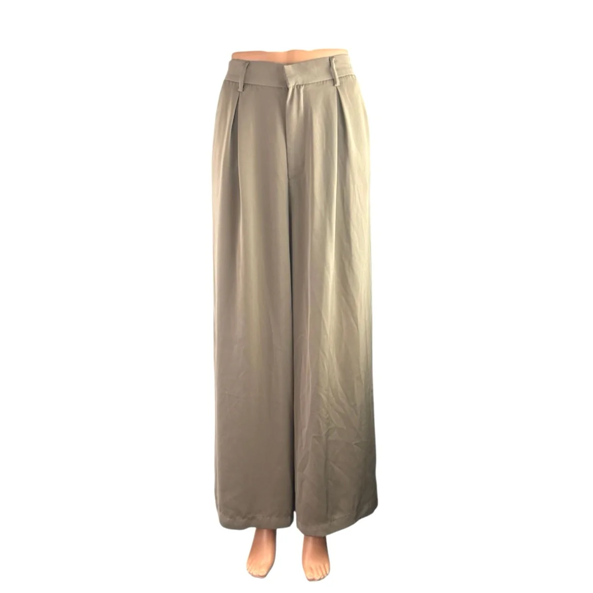Tronjori Women's Beige Pleated High Rise Palazzo Wide Leg Trousers Dress Pants S