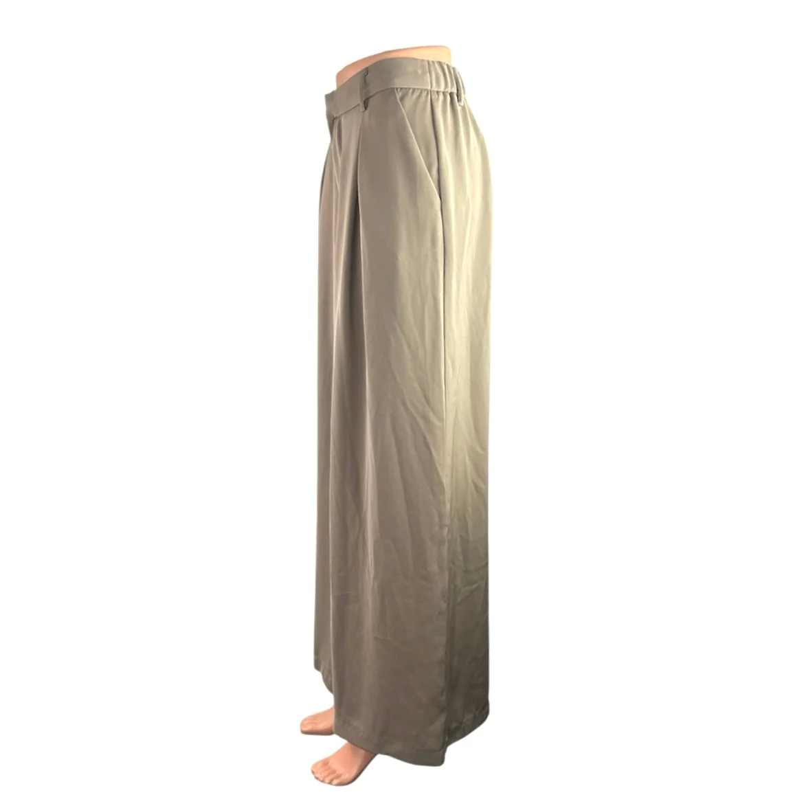 Tronjori Women's Beige Pleated High Rise Palazzo Wide Leg Trousers Dress Pants S - Image 2