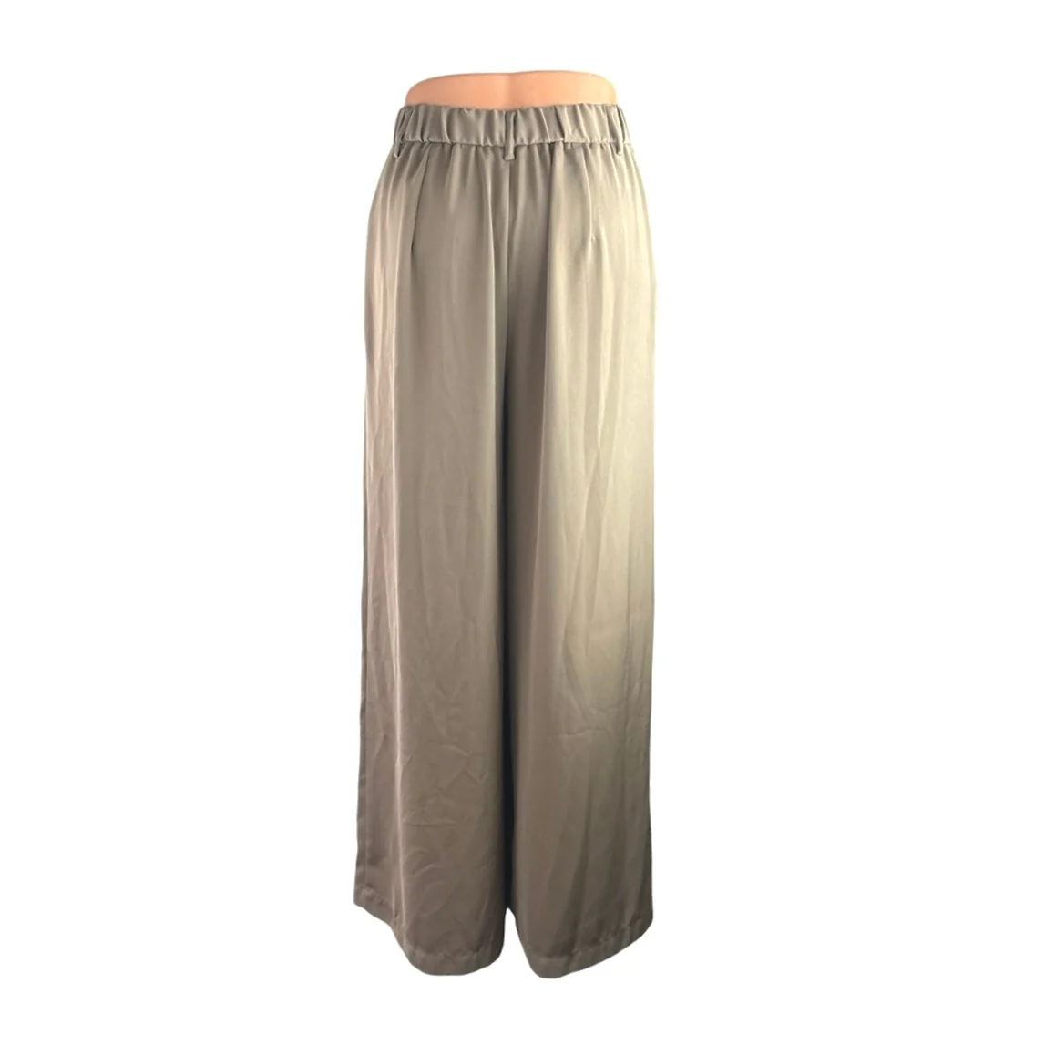 Tronjori Women's Beige Pleated High Rise Palazzo Wide Leg Trousers Dress Pants S - Image 3