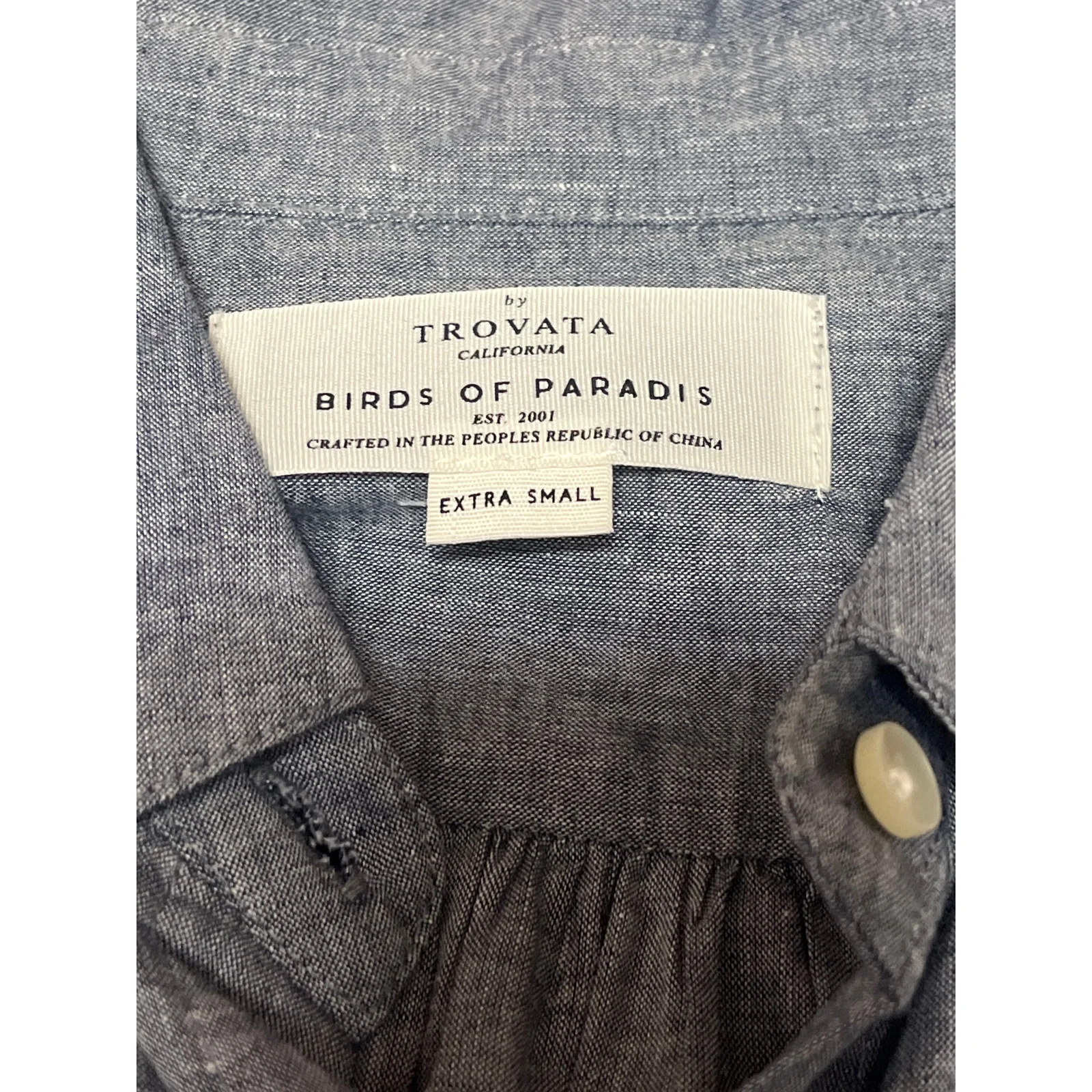 TROVATA Birds of Paradis Blue Linen Short Sleeve Belted Button Up Shirt Dress XS - Image 4