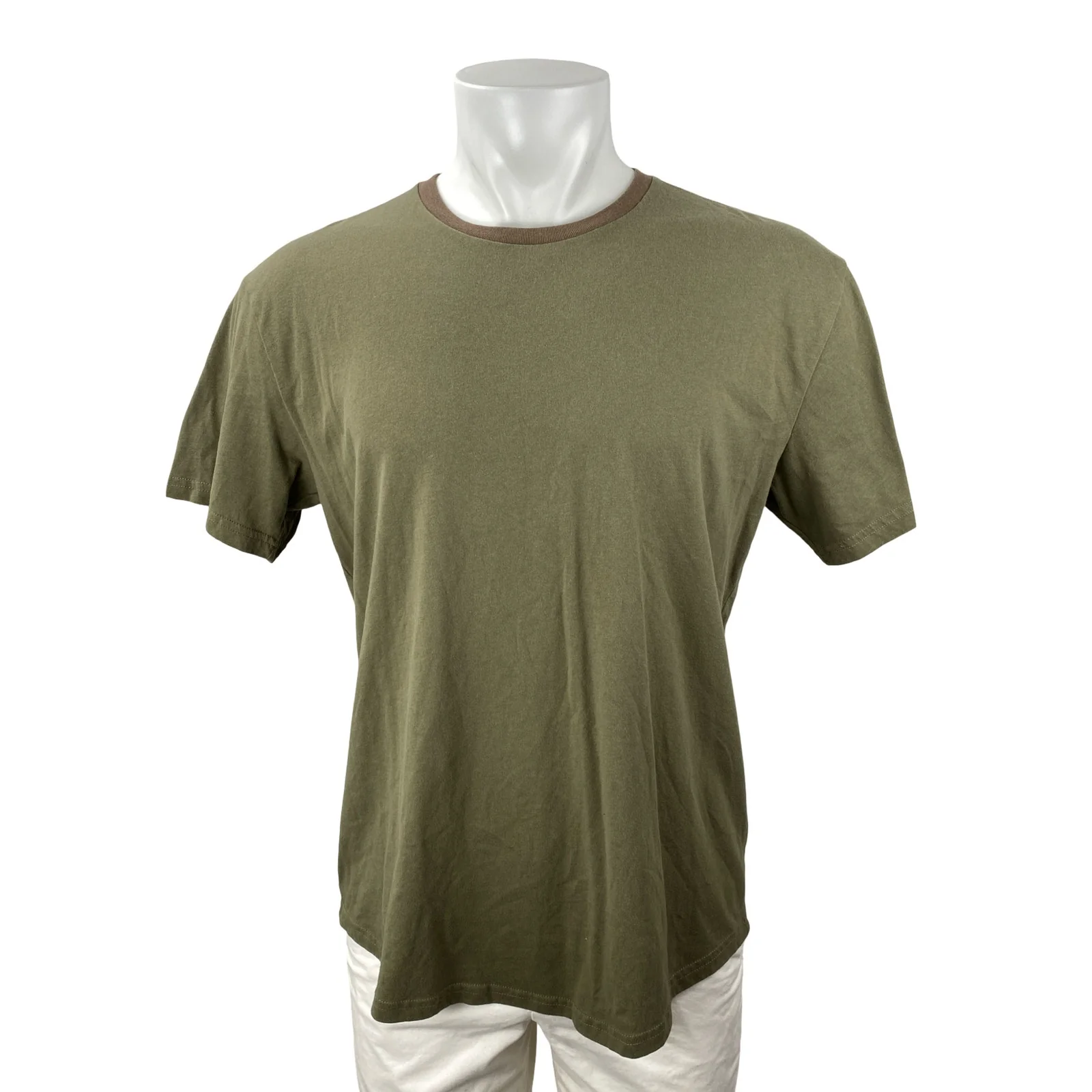 True Classic Mens Army Green Crew Neck Basic Short Sleeve T Shirt Tee Top Size L