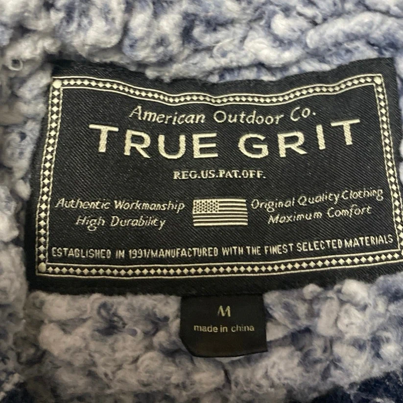 True Grit Men's Blue Faux Sherpa Long Sleeve Quarter Zip Teddy Sweater Top Sz M - Image 3