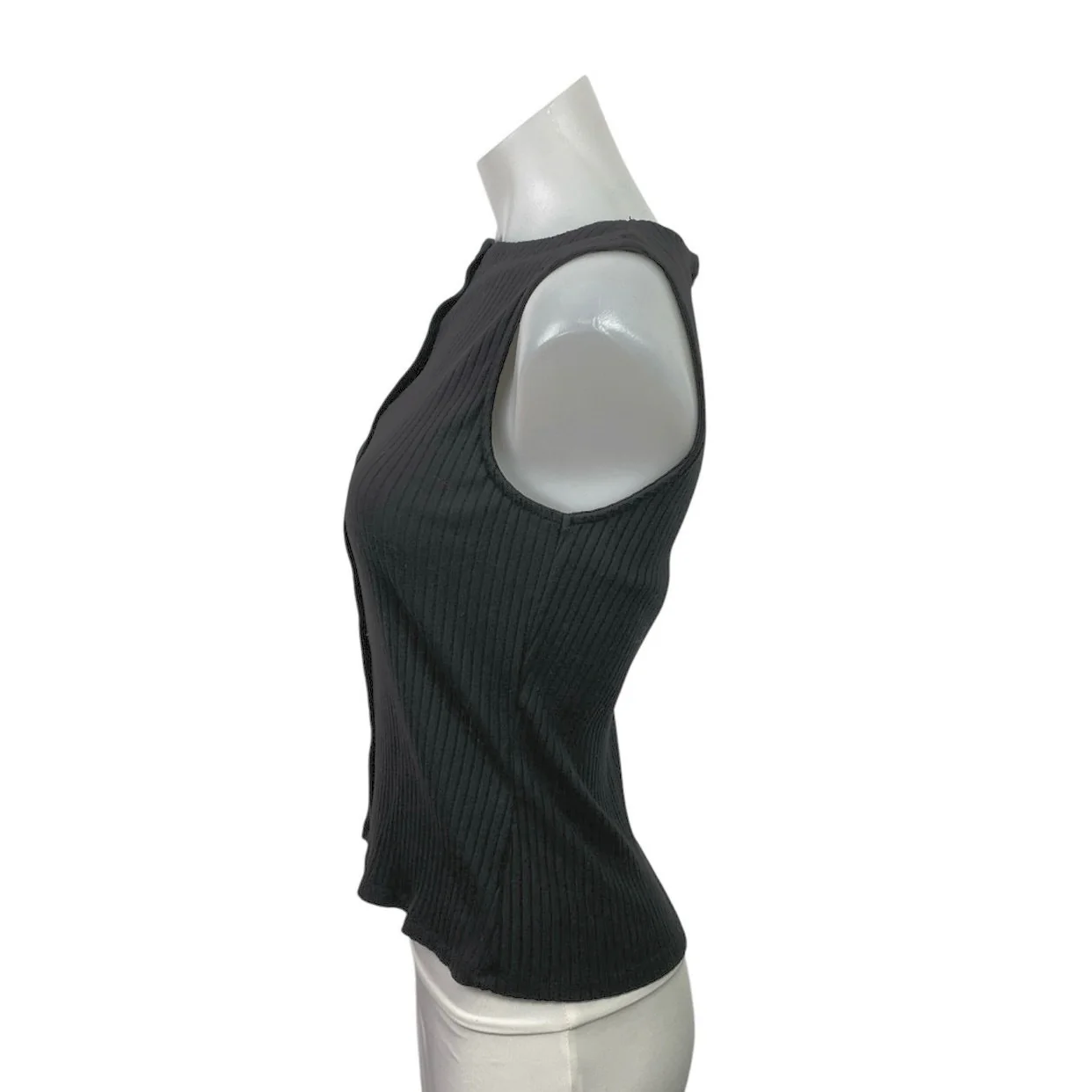 Truth by Republic Black Ribbed Knit Button Down Sleeveless Cardigan Vest Top S - Image 2