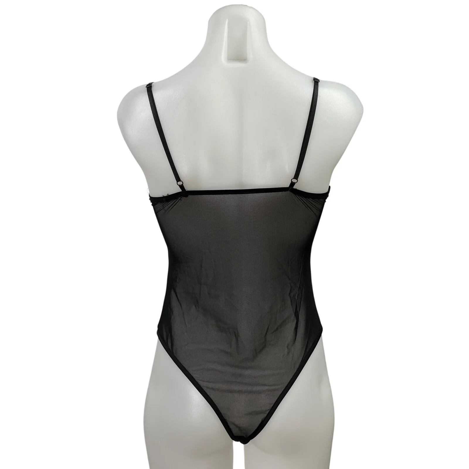 TU Black Silver Rhinestone Leaf Mesh Sheer Sleeveless Cami Bodysuit Top Size S - Image 3