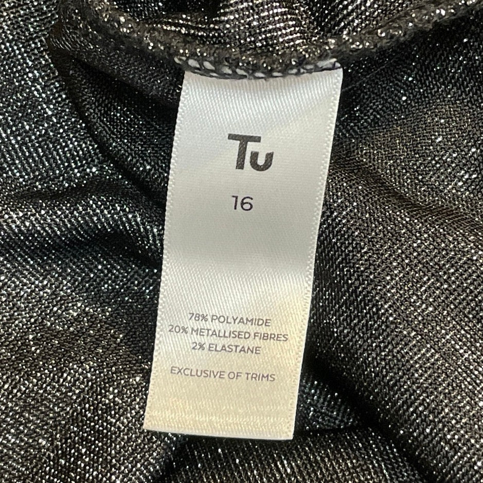 TU Silver Metallic Sparkle Ruched Mock Neck Long Sleeve T-Shirt Blouse Top Sz 16 - Image 5