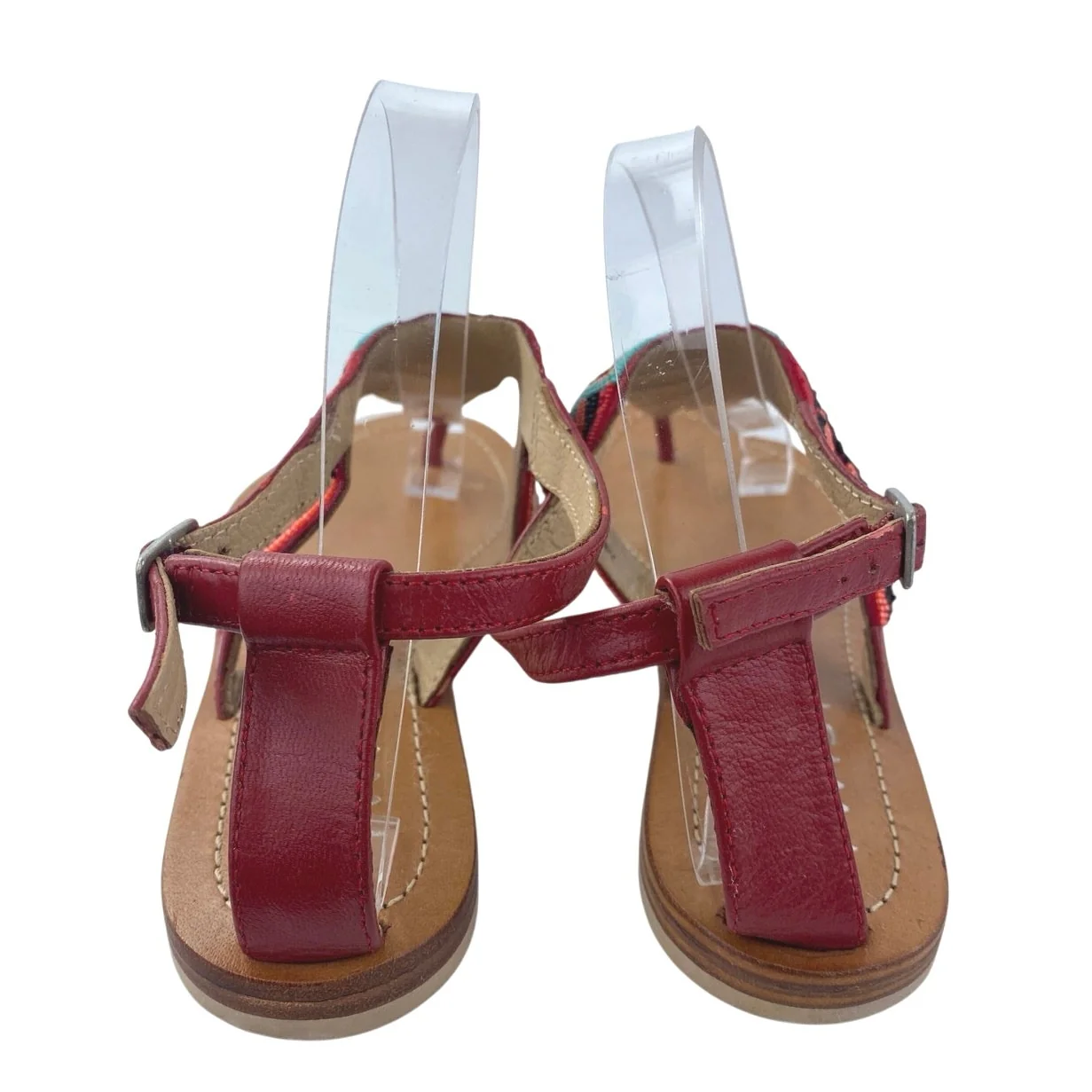 Twist Multicolor Striped  Beaded T-Strap Slingback Buckle Flats Sandals Size 8.5 - Image 4