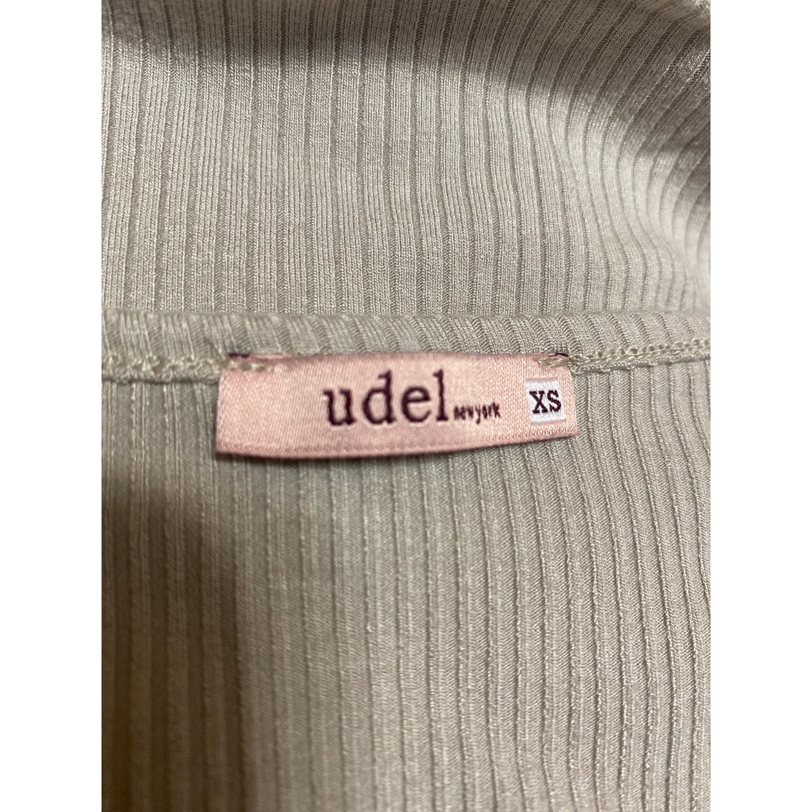 Udel NY Women's Beige Ribbed V-Neck Tie Waist Long Sleeve Wrap Blouse Top Sz XS - Image 3