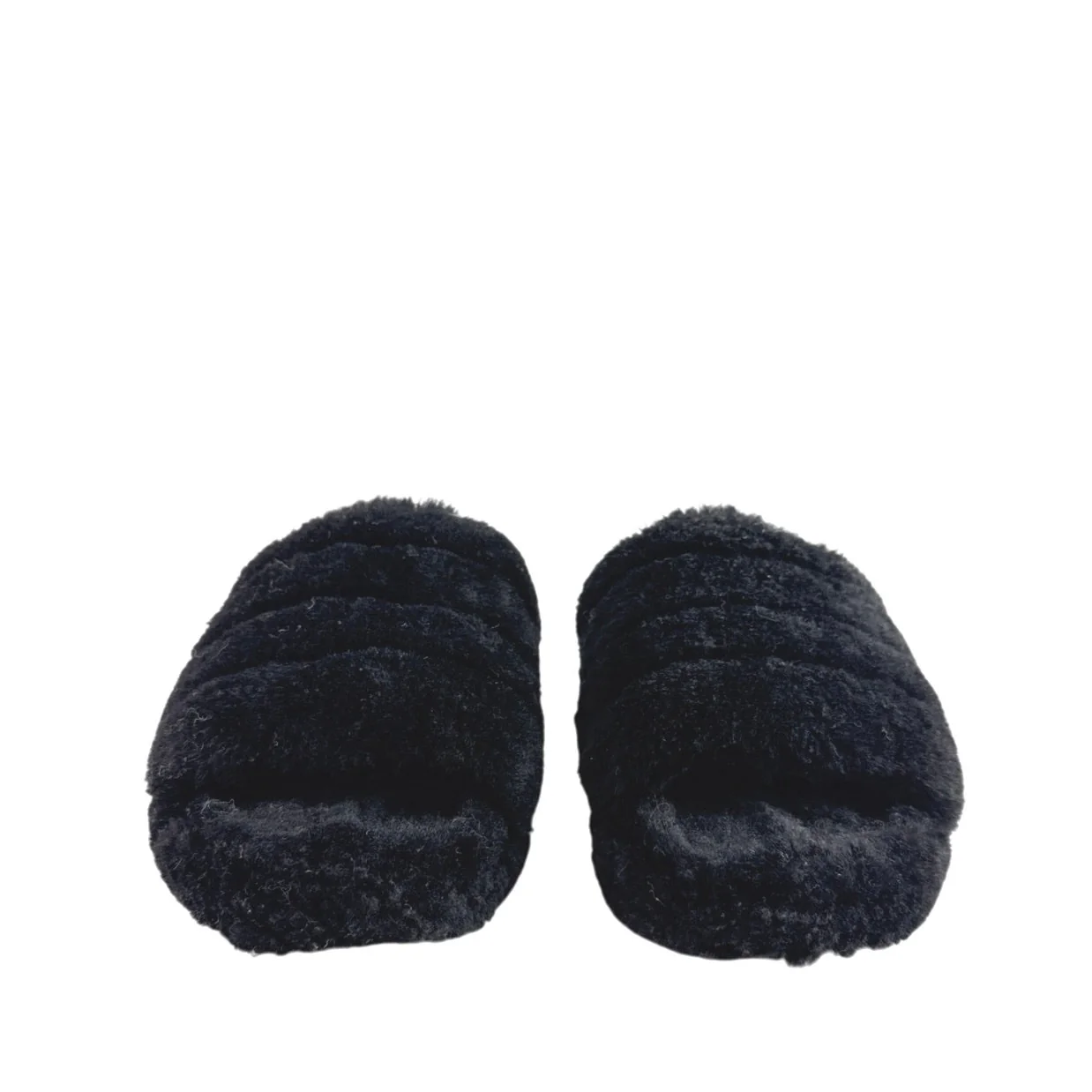 UGG Fluff Yeah Black Faux Fur Strap Logo Slingback Slippers Slides Sandals Sz 6 - Image 2