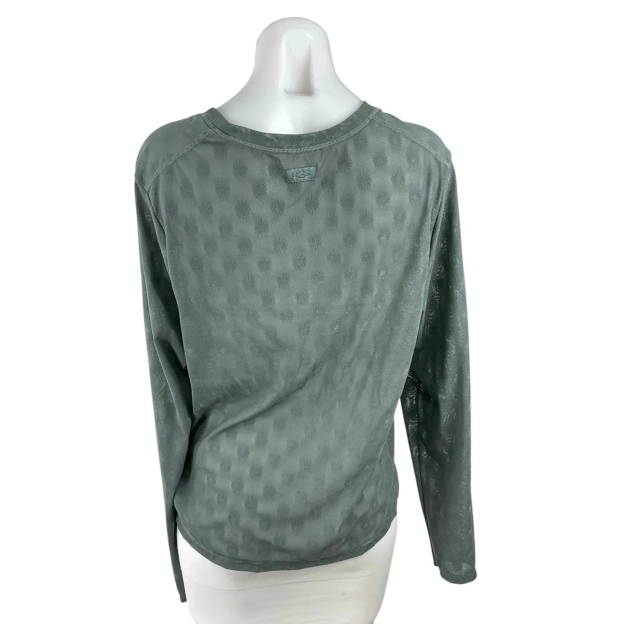 UGG Womens Green Floral Dot Mesh Crew Neck Long Sleeve Sweater Tee T-Shirt Top M - Image 3