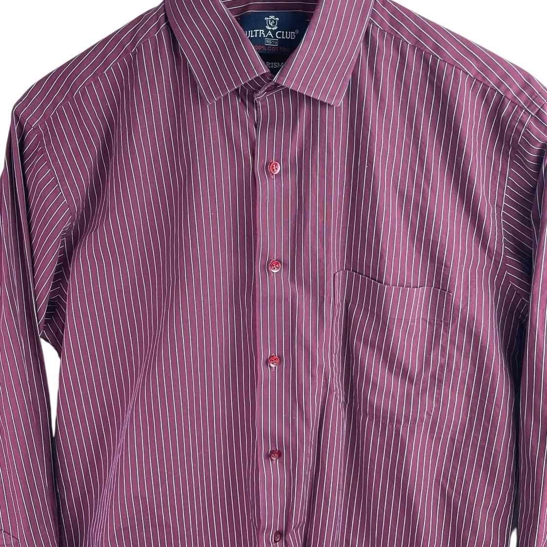 Ultra Club Charisma Red White Pinstripe Long Sleeve Button Up Dress Shirt 15 1/2 - Image 3