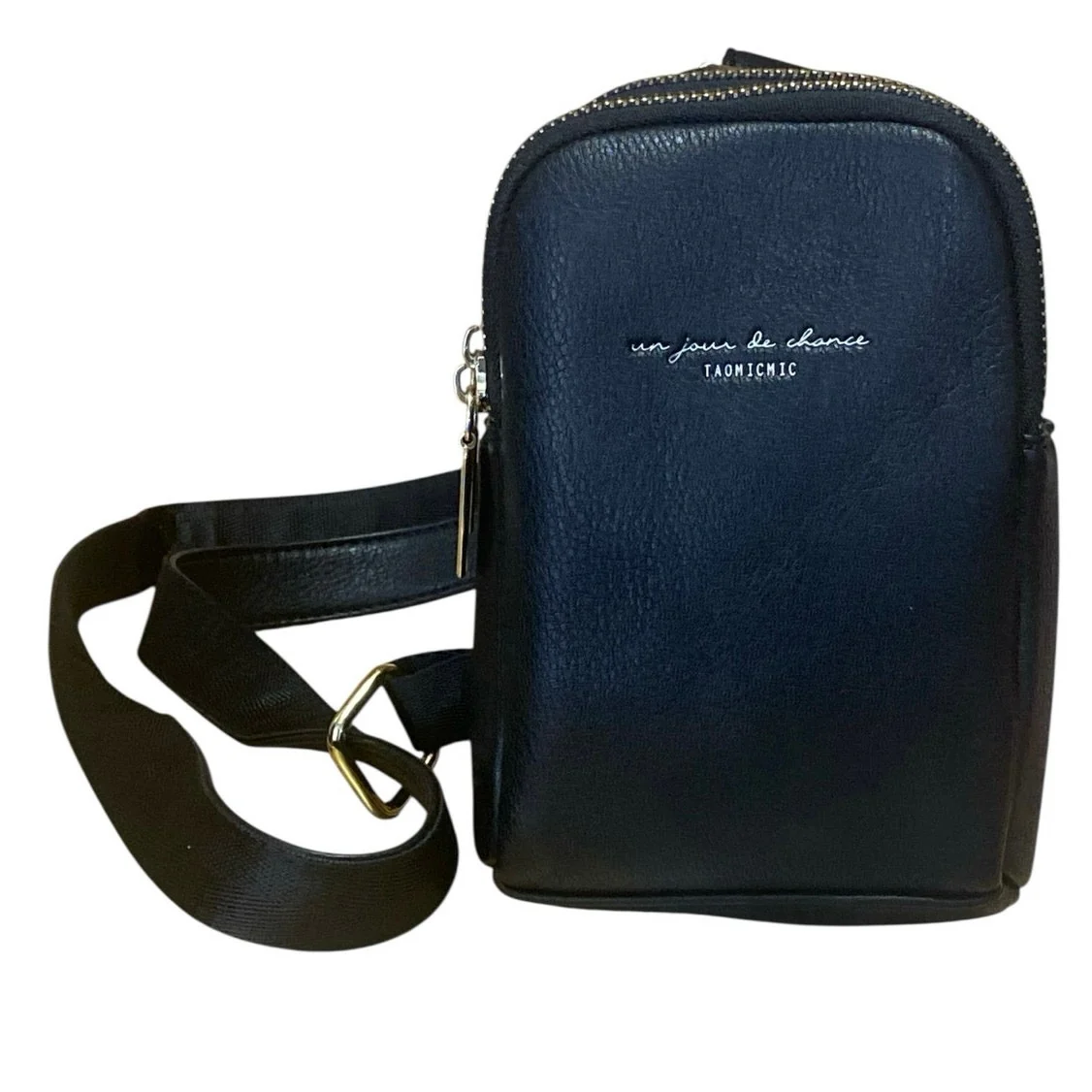 Un Jour De Chance Black Faux Vegan Leather Small Phone Crossbody Sling Bag OS - Image 3