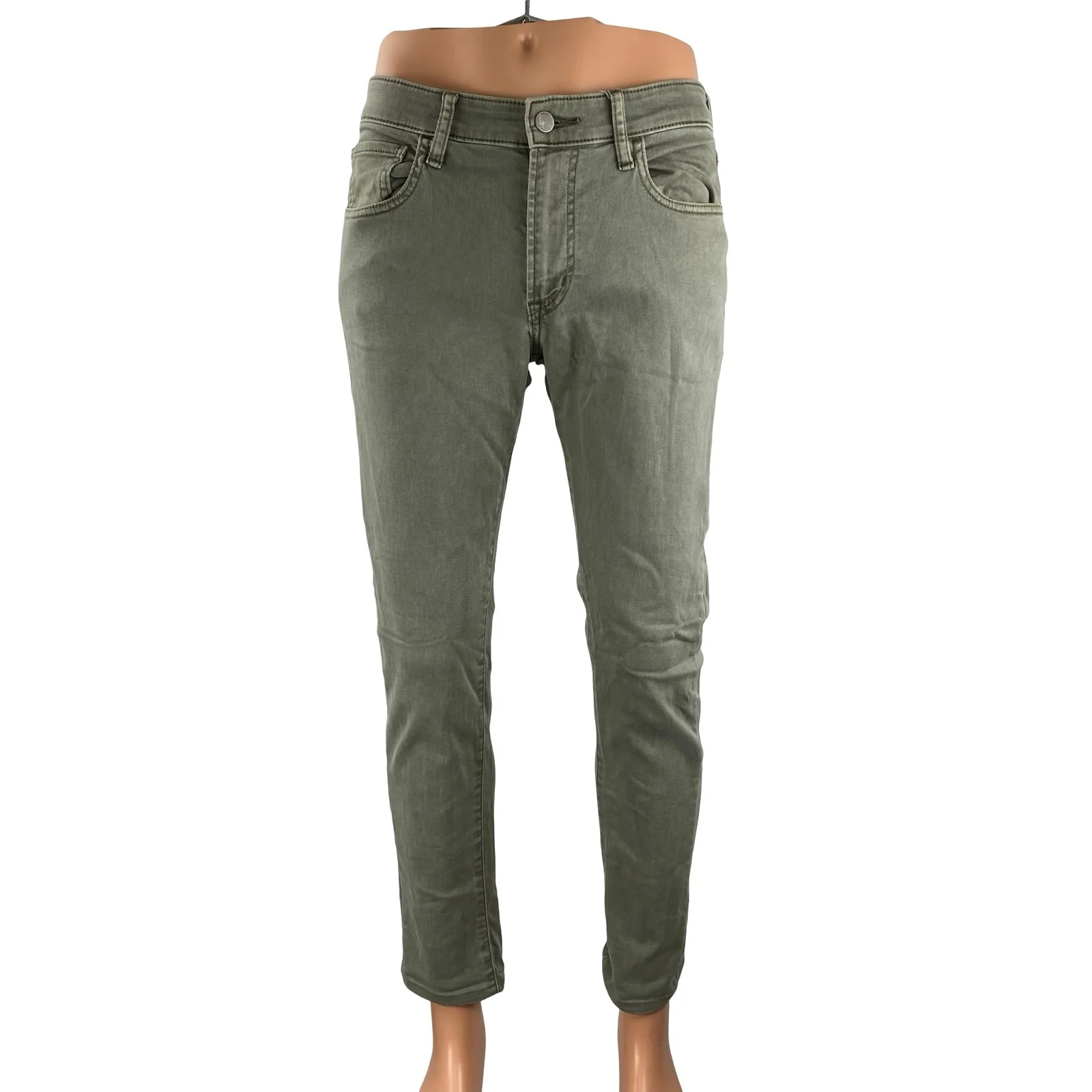 Uniqlo 2-way Stretch Skinny Tapered Men's Green Slim Fit Denim Jeans Size 30x34