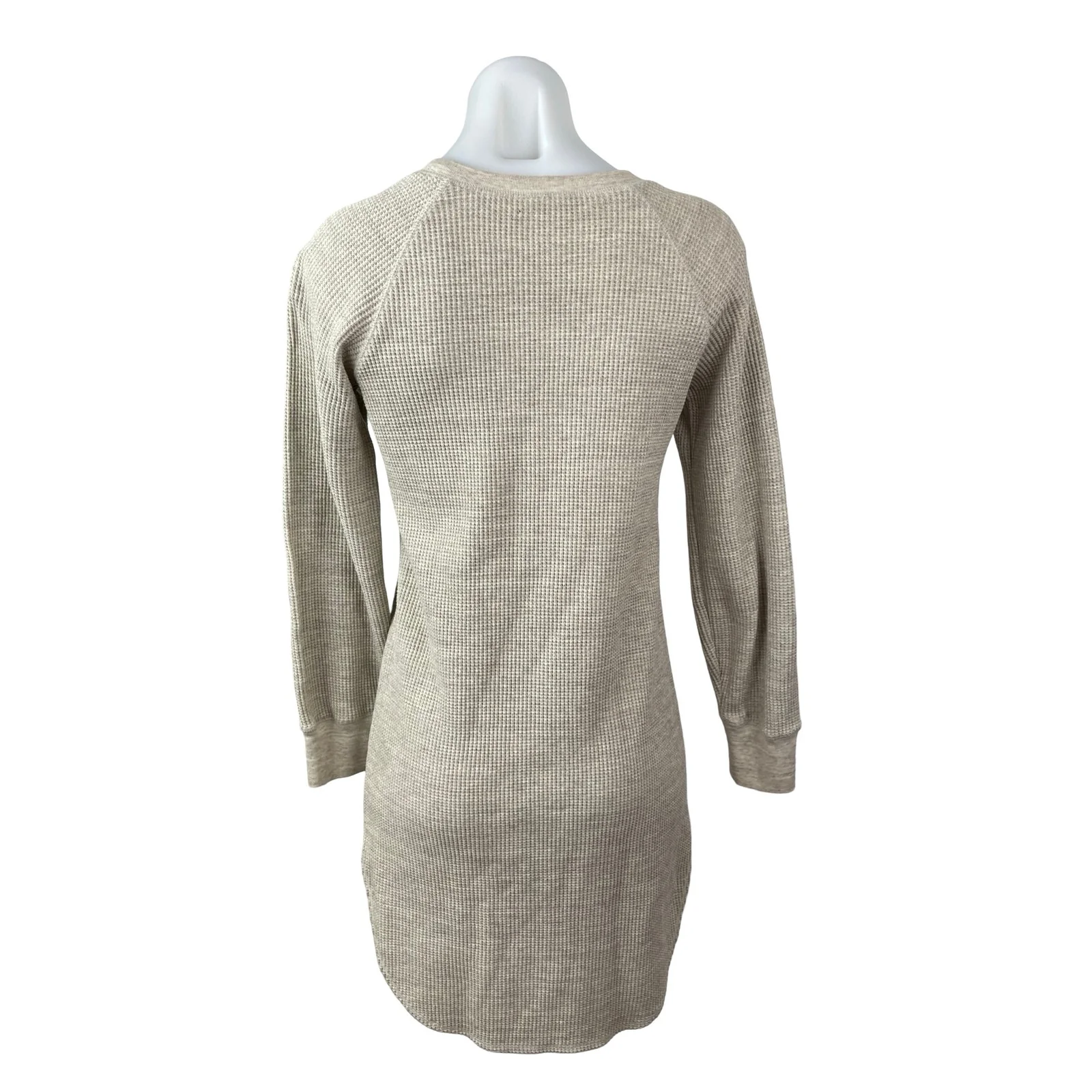 Uniqlo Beige Long Sleeve Waffle Knit Crewneck Thermal Mini Sweater Dress Sz XXS - Image 4