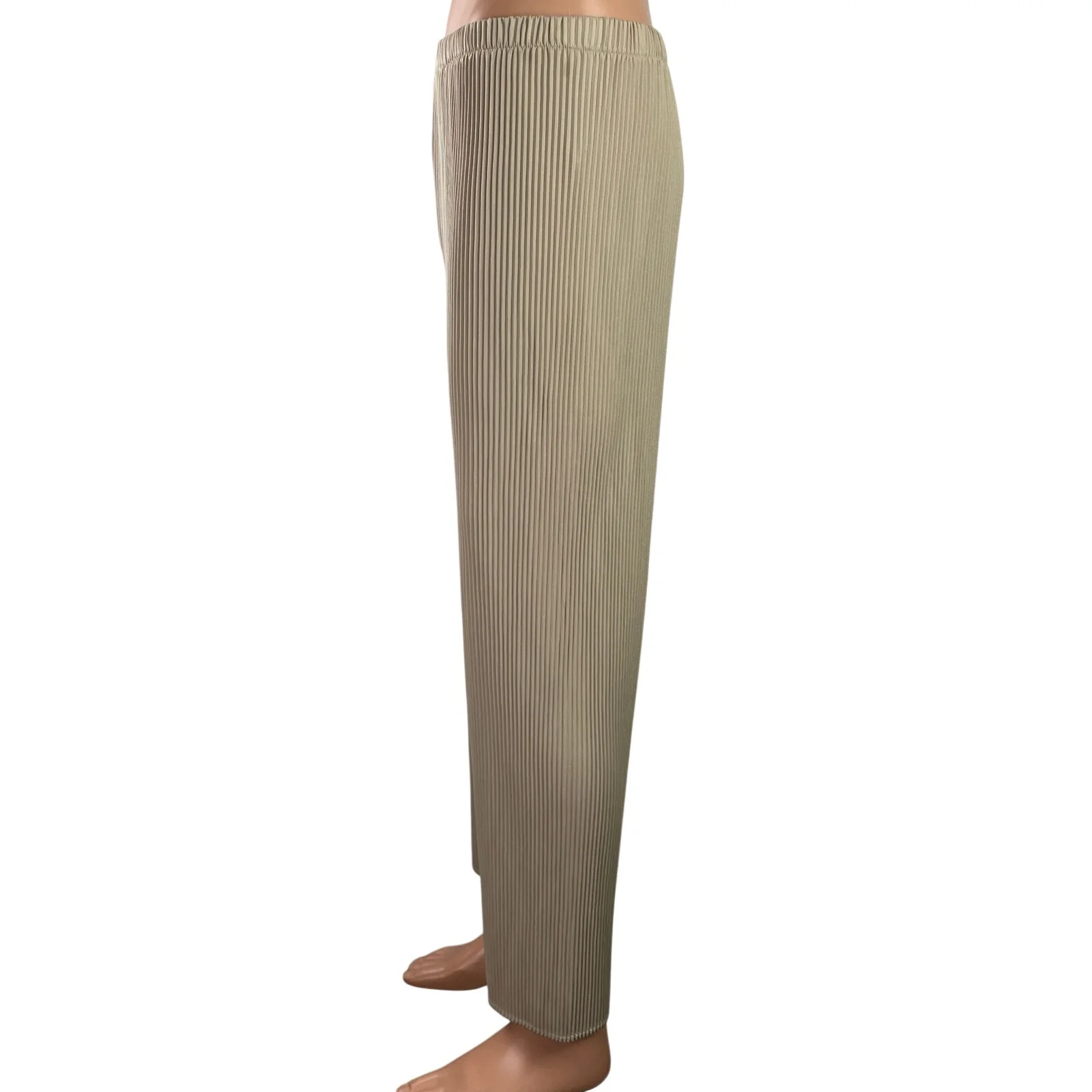 Uniqlo Beige Tan Ribbed Elastic Waist Straight Leg Lounge Trousers Pants 30-31 - Image 2