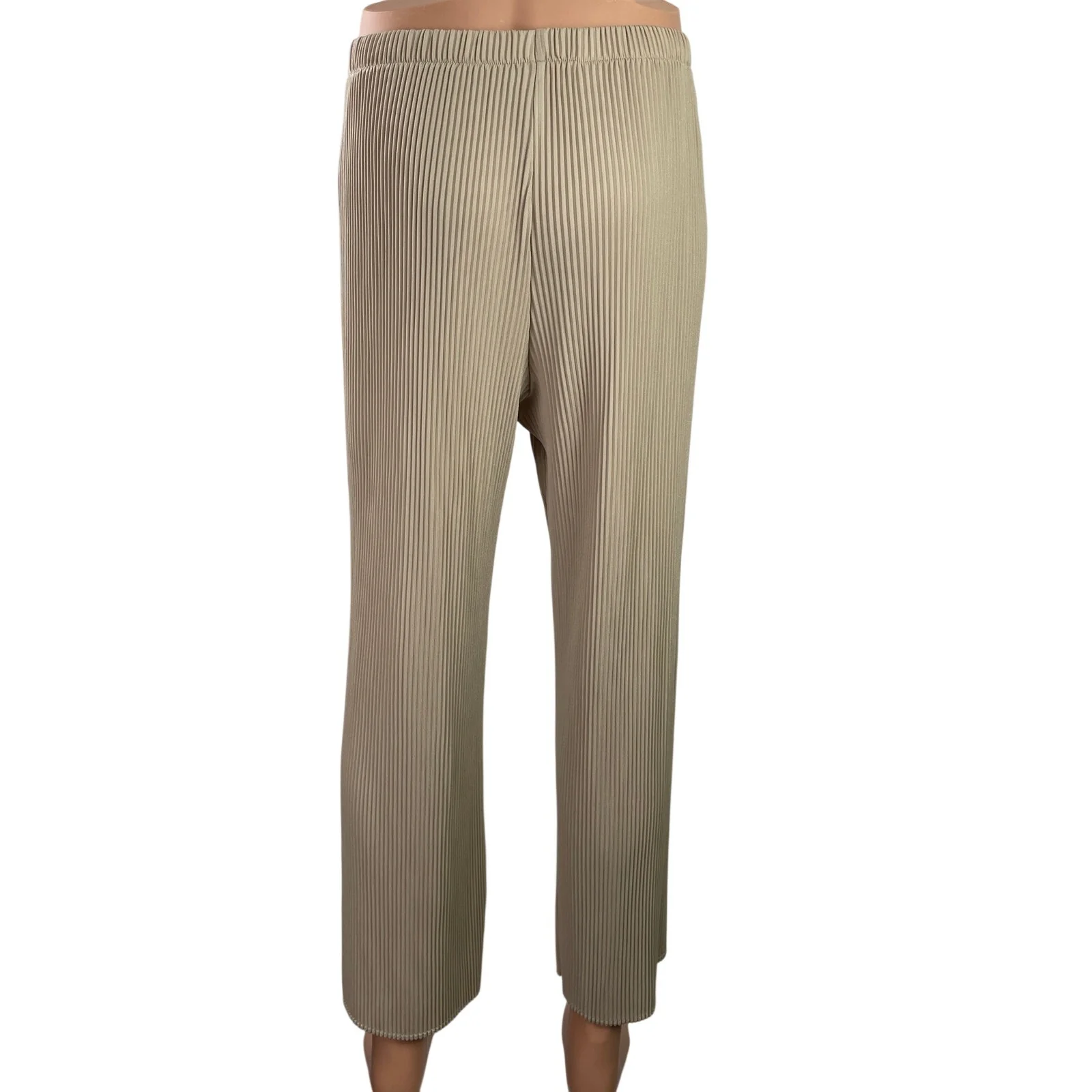 Uniqlo Beige Tan Ribbed Elastic Waist Straight Leg Lounge Trousers Pants 30-31 - Image 3