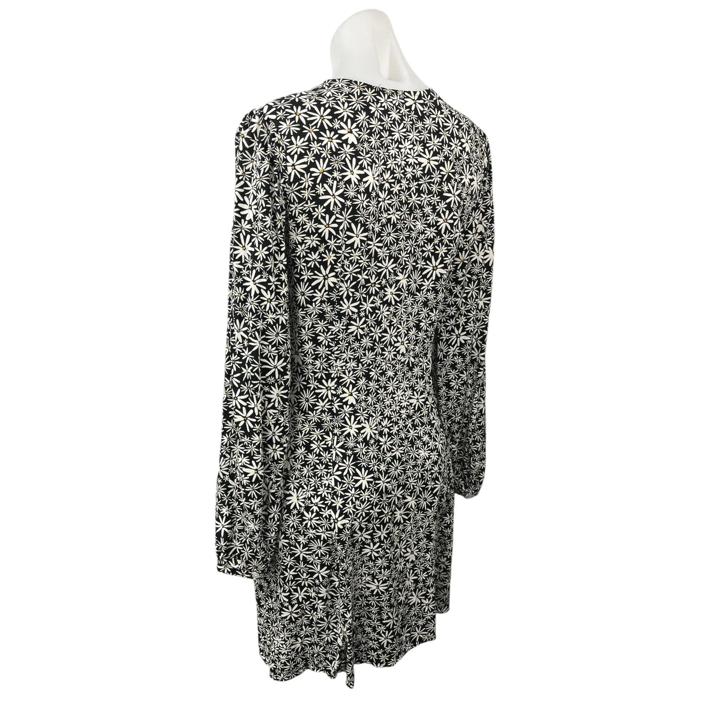 Uniqlo Black White Daisy Floral V-neck Long Sleeve Fit & Flare Mini Dress Size S - Image 2