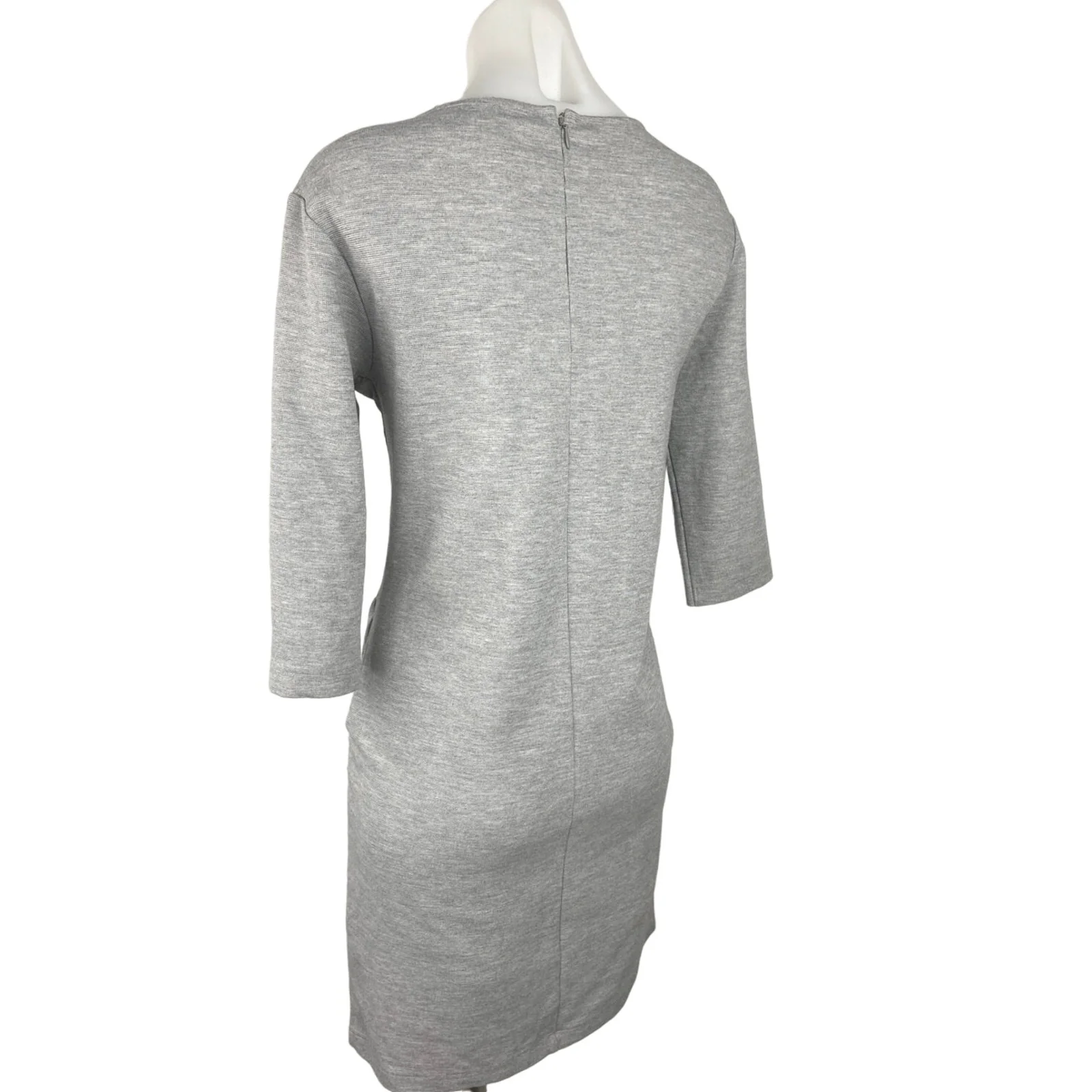 Uniqlo Gray Crewneck 3/4 Sleeve Back Zipper Knee Length Casual Shift Dress Sz XS - Image 2
