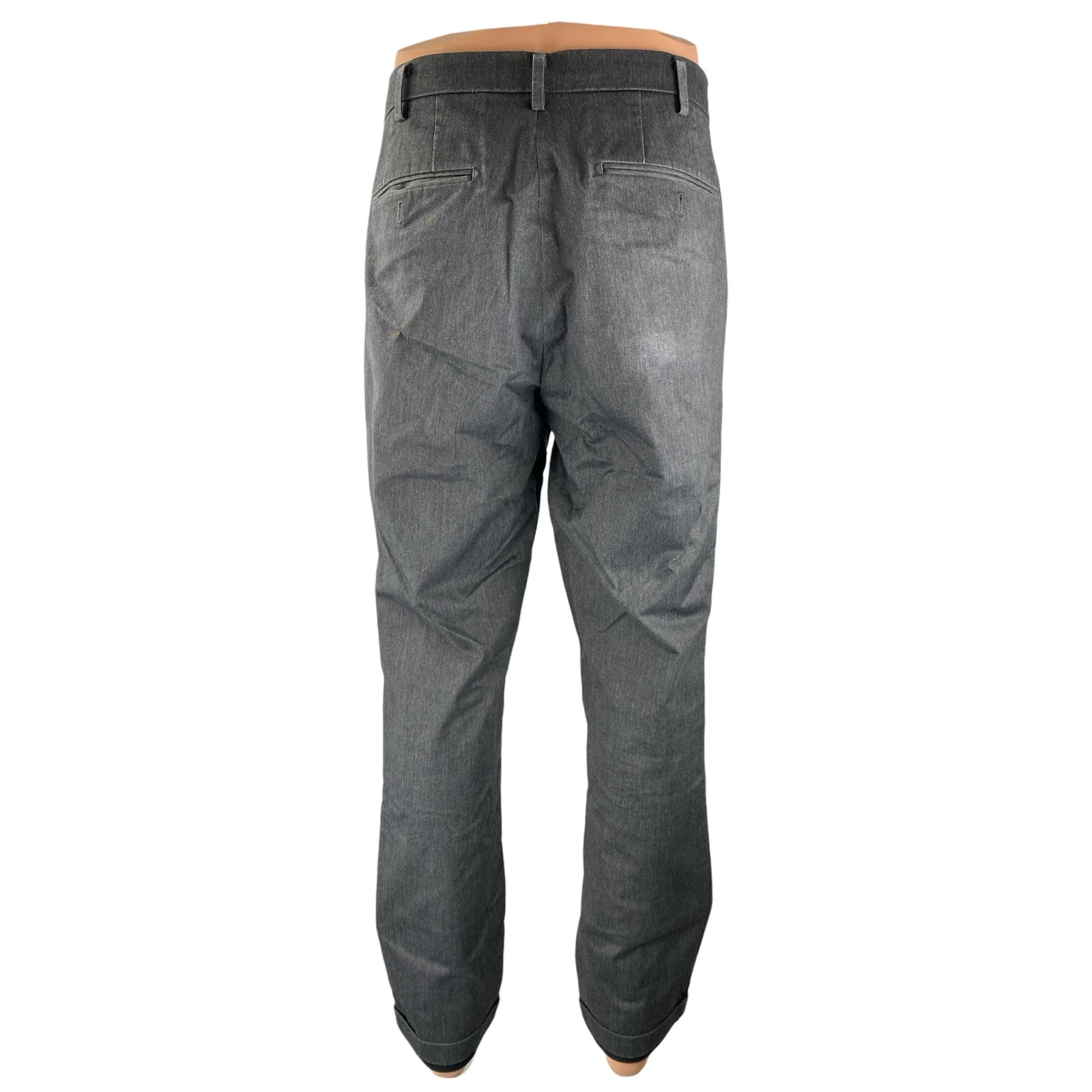 Uniqlo Men's Gray High Rise Slim Straight Leg Chino Khaki Trousers Pants 35x34 - Image 2