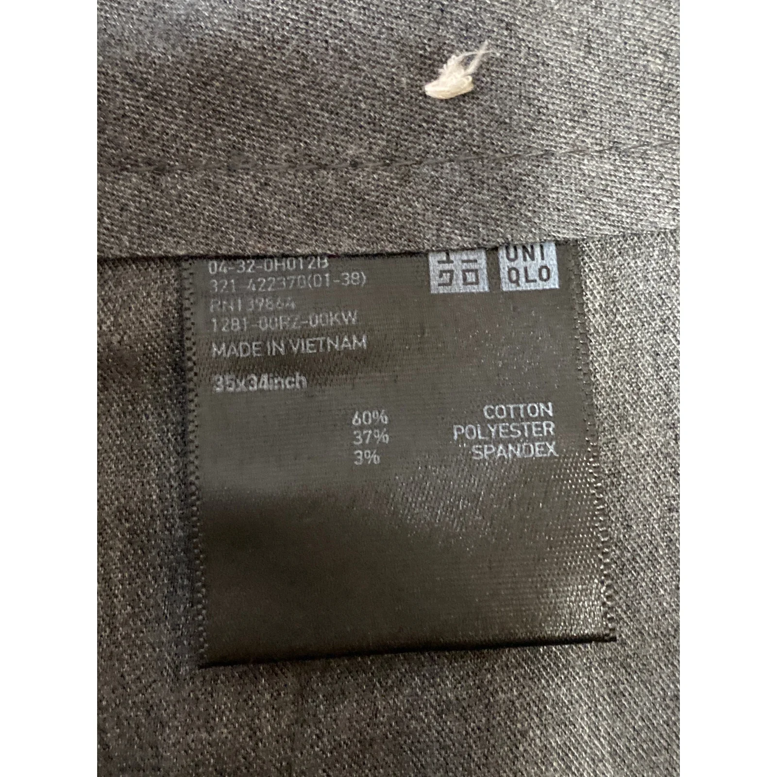 Uniqlo Men's Gray High Rise Slim Straight Leg Chino Khaki Trousers Pants 35x34 - Image 3