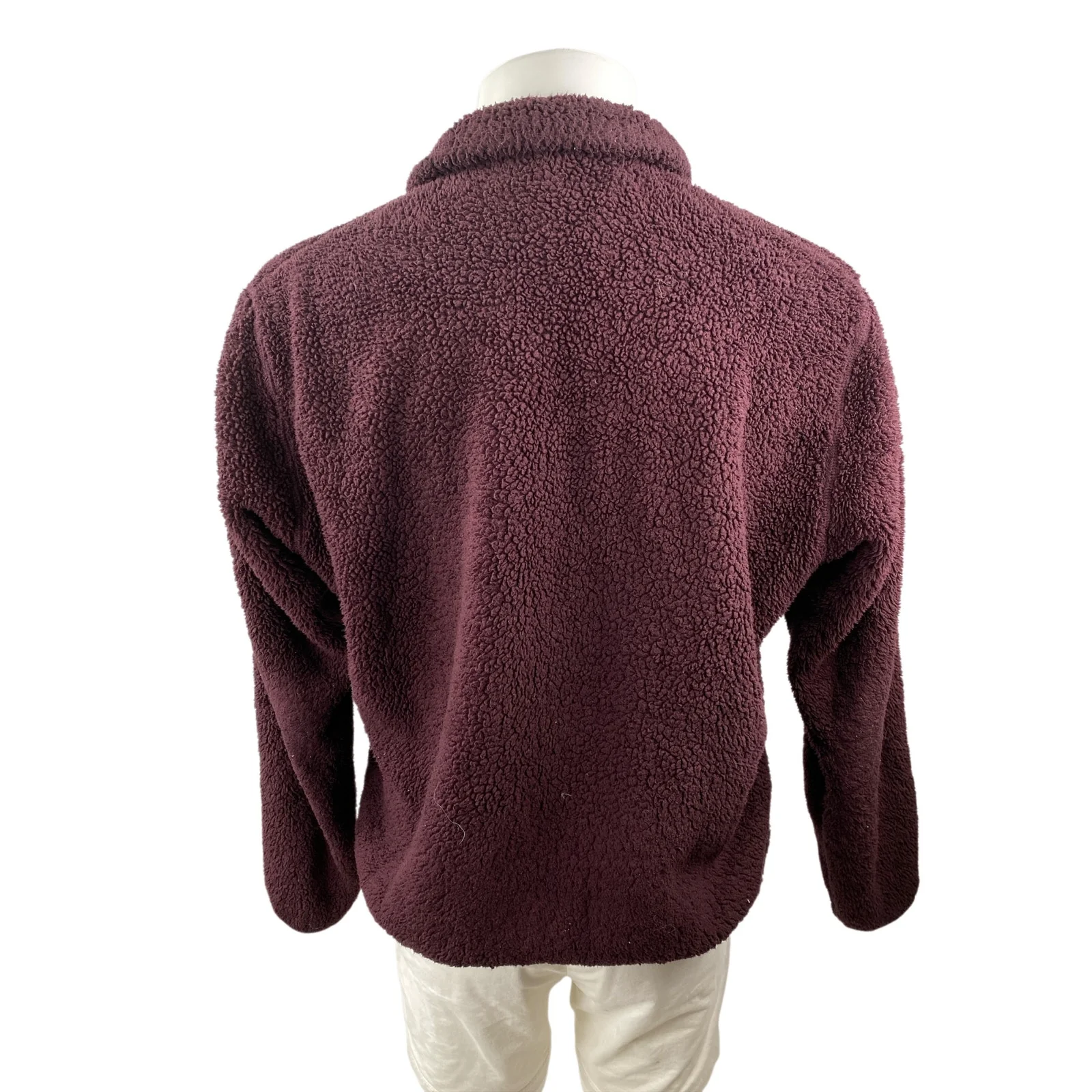 Uniqlo Mens Red Burgundy Furry Fleece Full Zip Long Sleeve Sweater Jacket Size M - Image 2
