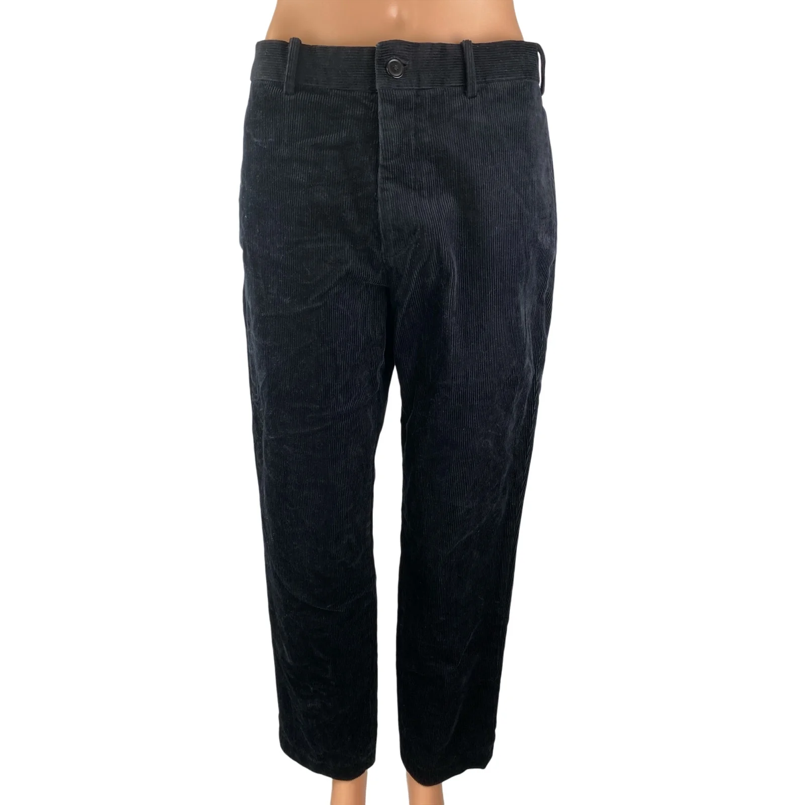 Uniqlo Smart Corduroy Men's Black High Rise Straight Tapered Trousers Pants Sz M