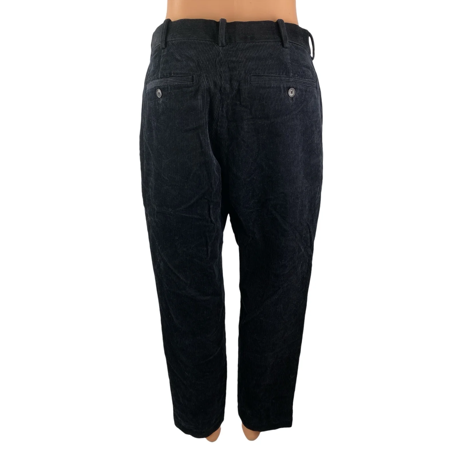 Uniqlo Smart Corduroy Men's Black High Rise Straight Tapered Trousers Pants Sz M - Image 2