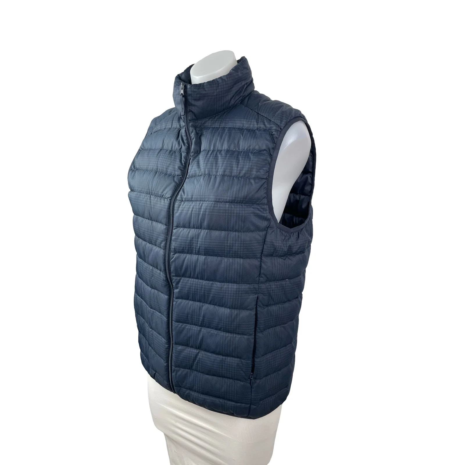 Uniqlo Ultra Light Houndstooth Women's Blue Full Zip Puffer Vest Jacket Size S - Image 2