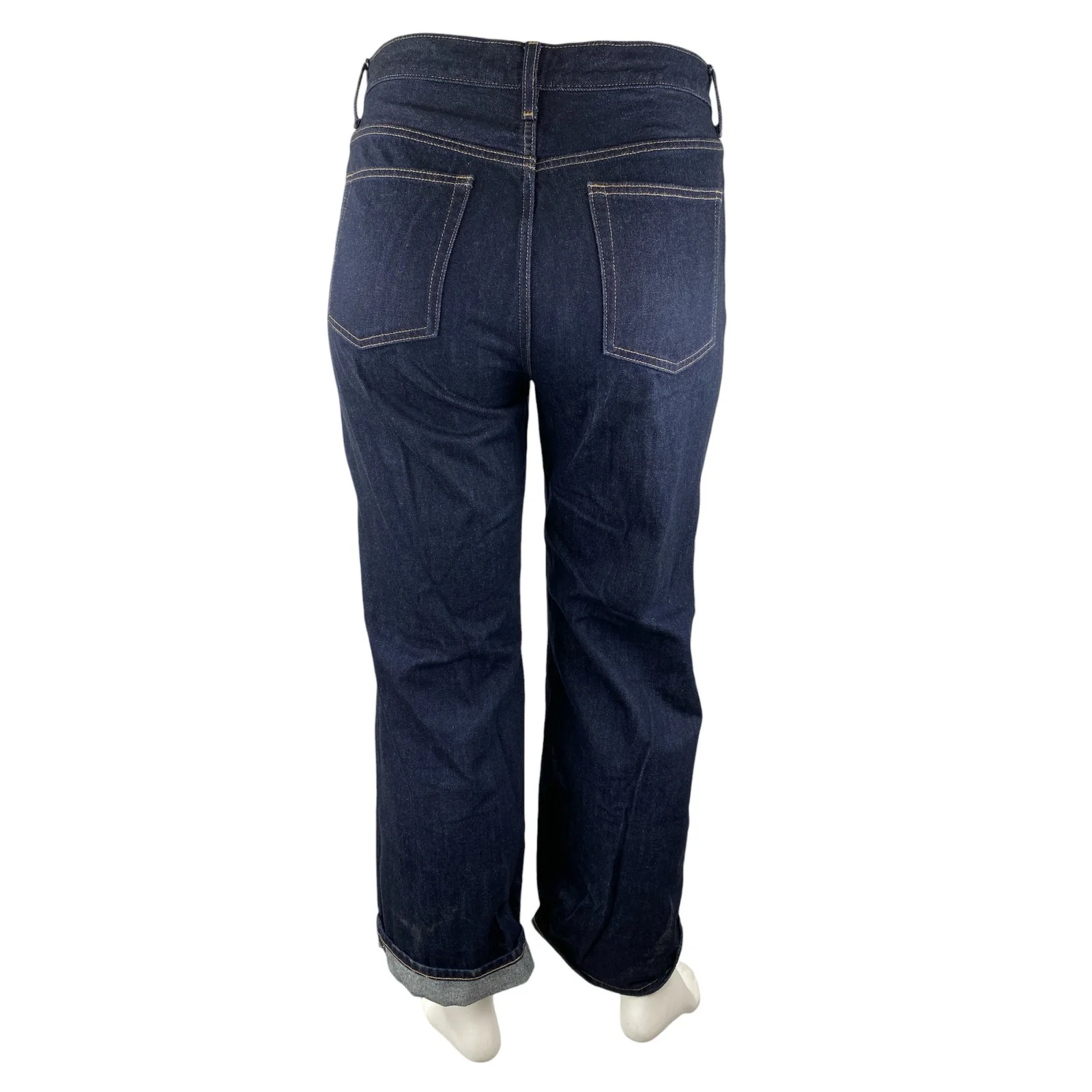 Uniqlo Women's Blue Dark Wash Cuffed High Rise Wide Leg Denim Jeans Pants Sz XXL - Image 2