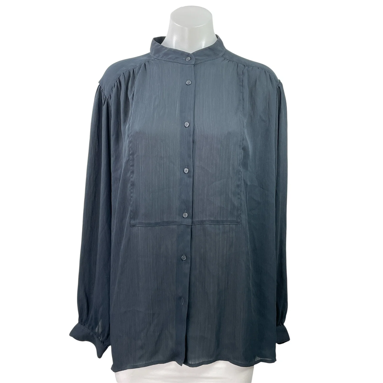 Uniqlo Womens Blue High Neck Mandarin Collar Long Sleeve Button Down Shirt Top L