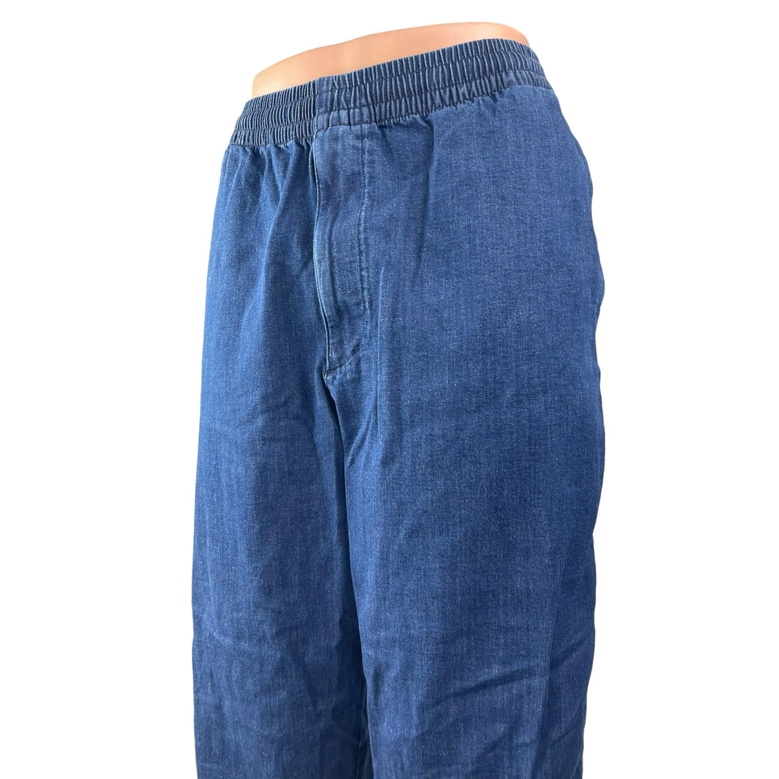 Uniqlo Women's Blue Pull On High Waisted Baggy Straight Leg Denim Jeans Size L - Image 2