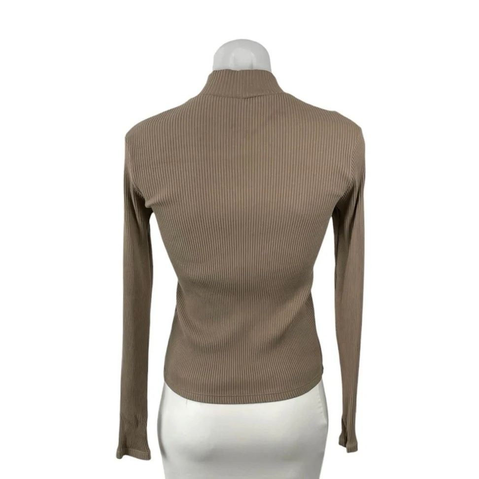 Uniqlo Women's Brown Ribbed Knit Mock Neck Long Sleeve Tee T-Shirt Blouse Top XS - Image 3