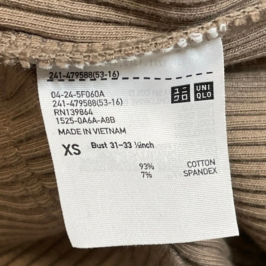 Uniqlo Women's Brown Ribbed Knit Mock Neck Long Sleeve Tee T-Shirt Blouse Top XS - Image 6