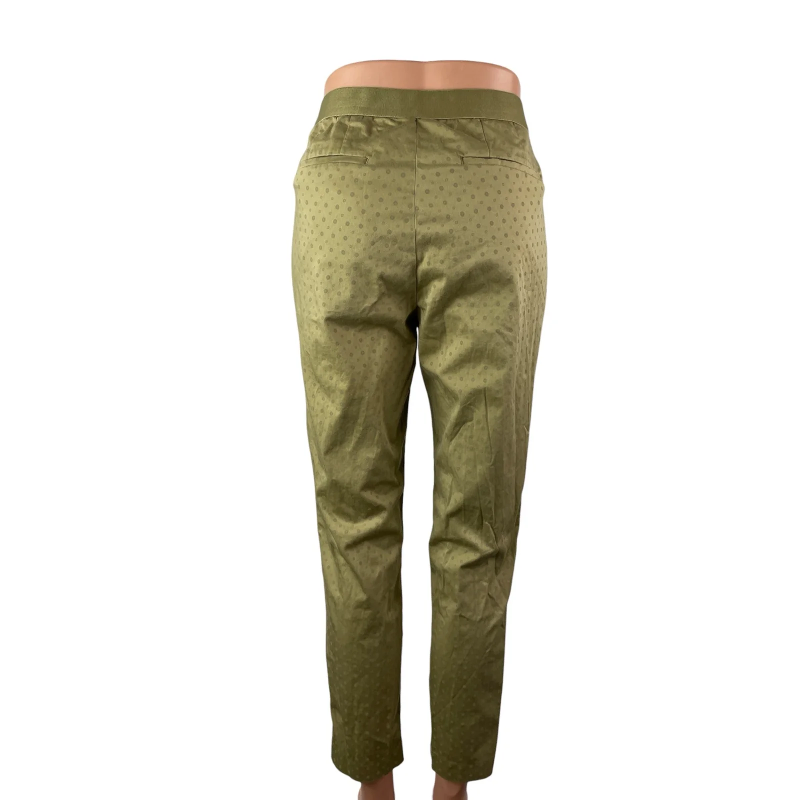 Uniqlo Womens Green Metallic Polka Dot Mid Rise Straight Skinny Trousers Pants M - Image 4
