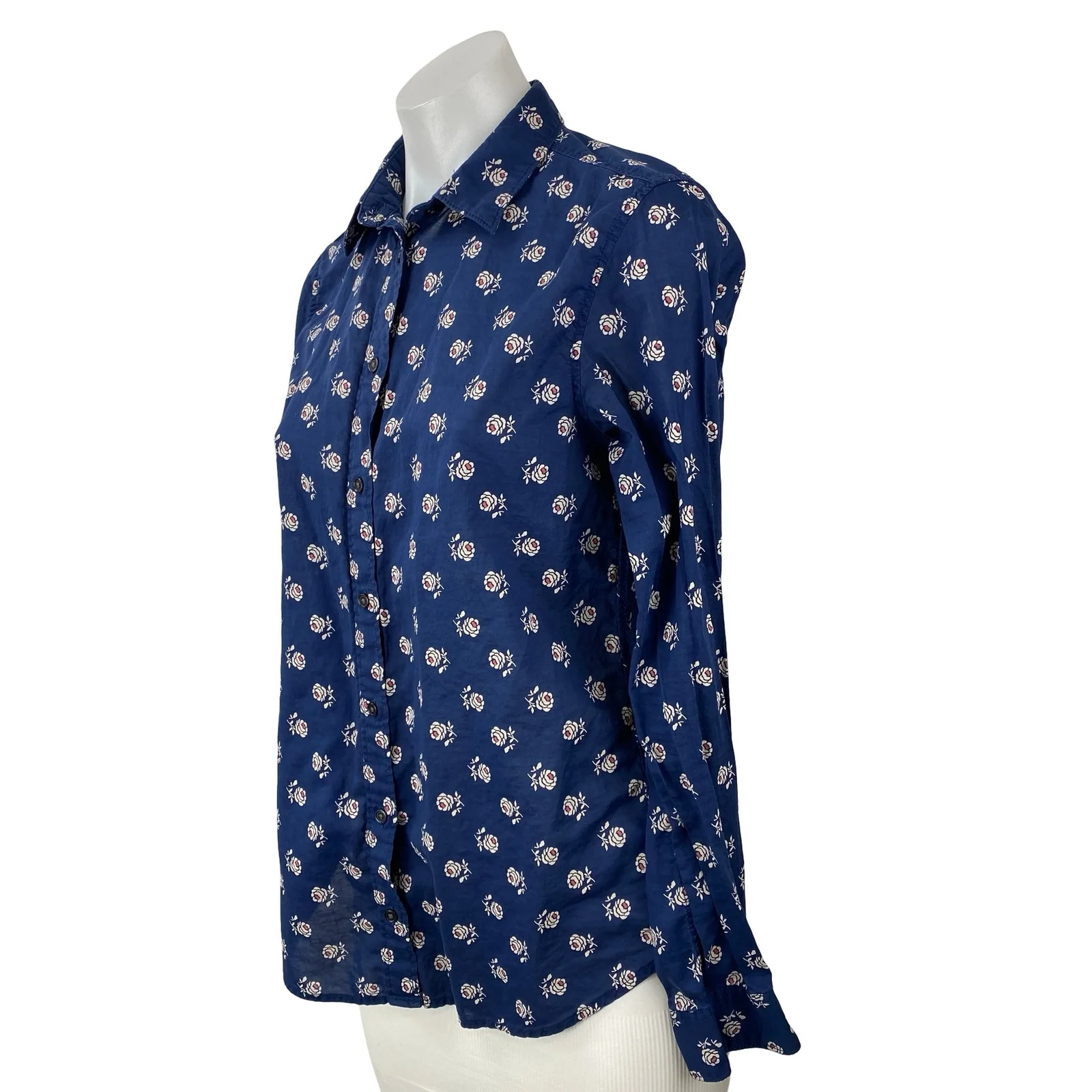 Uniqlo Women's Navy Blue Floral Cotton Long Sleeve Button Down Shirt Top Size S - Image 2
