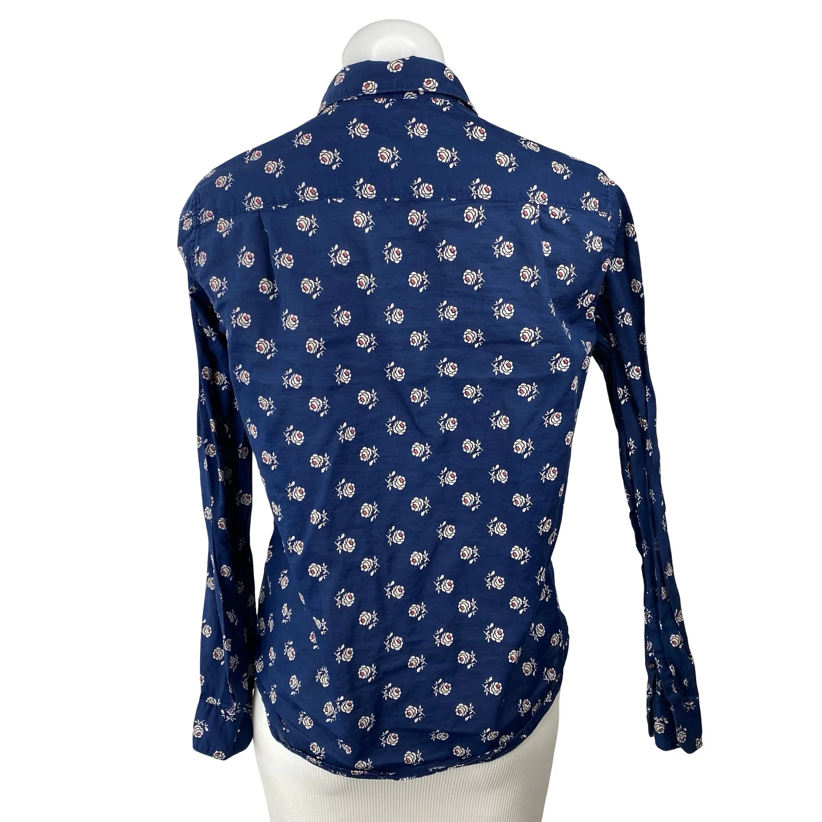 Uniqlo Women's Navy Blue Floral Cotton Long Sleeve Button Down Shirt Top Size S - Image 4