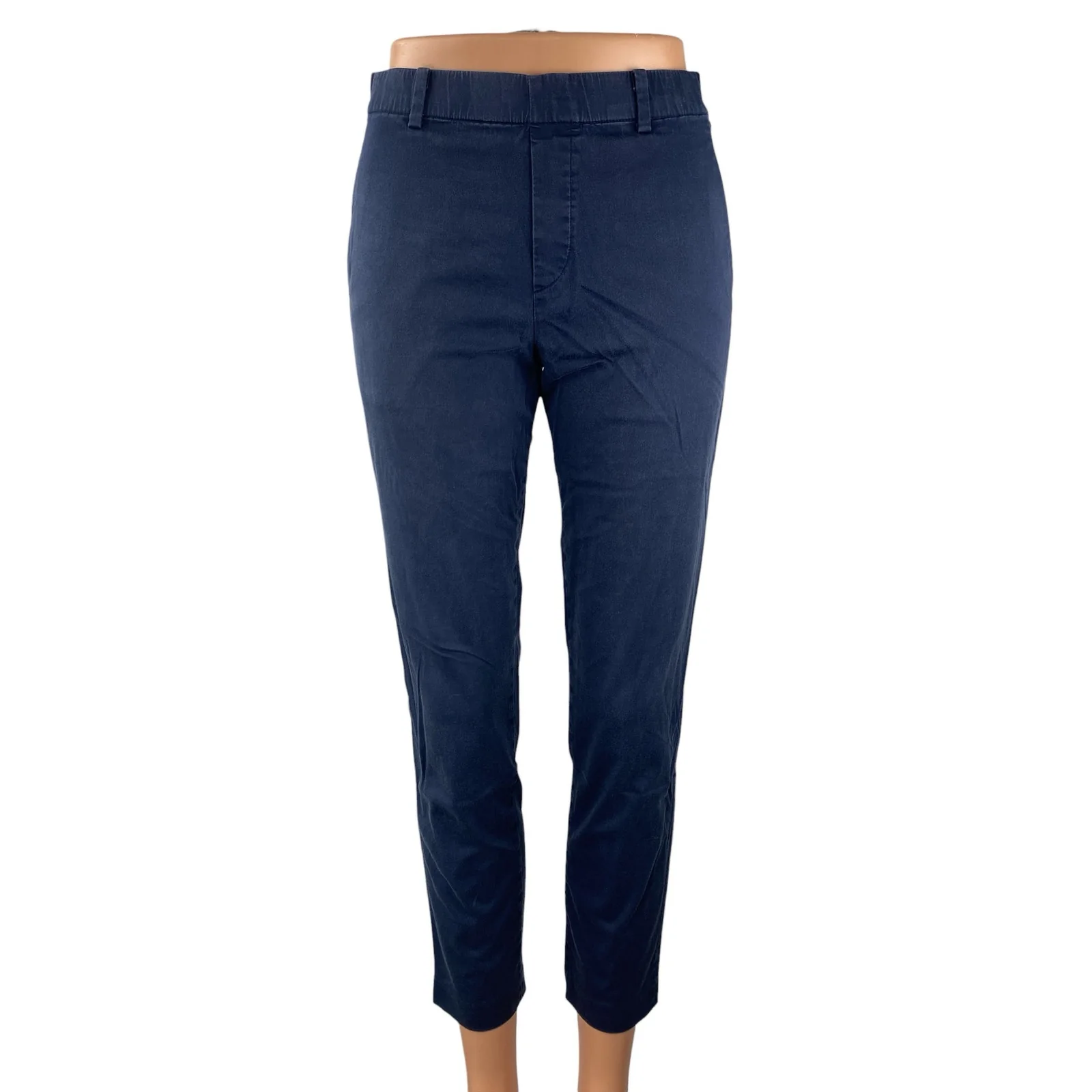 Uniqlo Women's Navy Blue Mid Rise Slim Chino Khaki Tapered Trousers Pants Sz XS