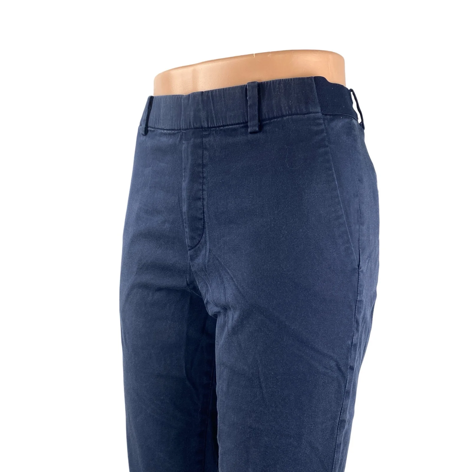 Uniqlo Women's Navy Blue Mid Rise Slim Chino Khaki Tapered Trousers Pants Sz XS - Image 2