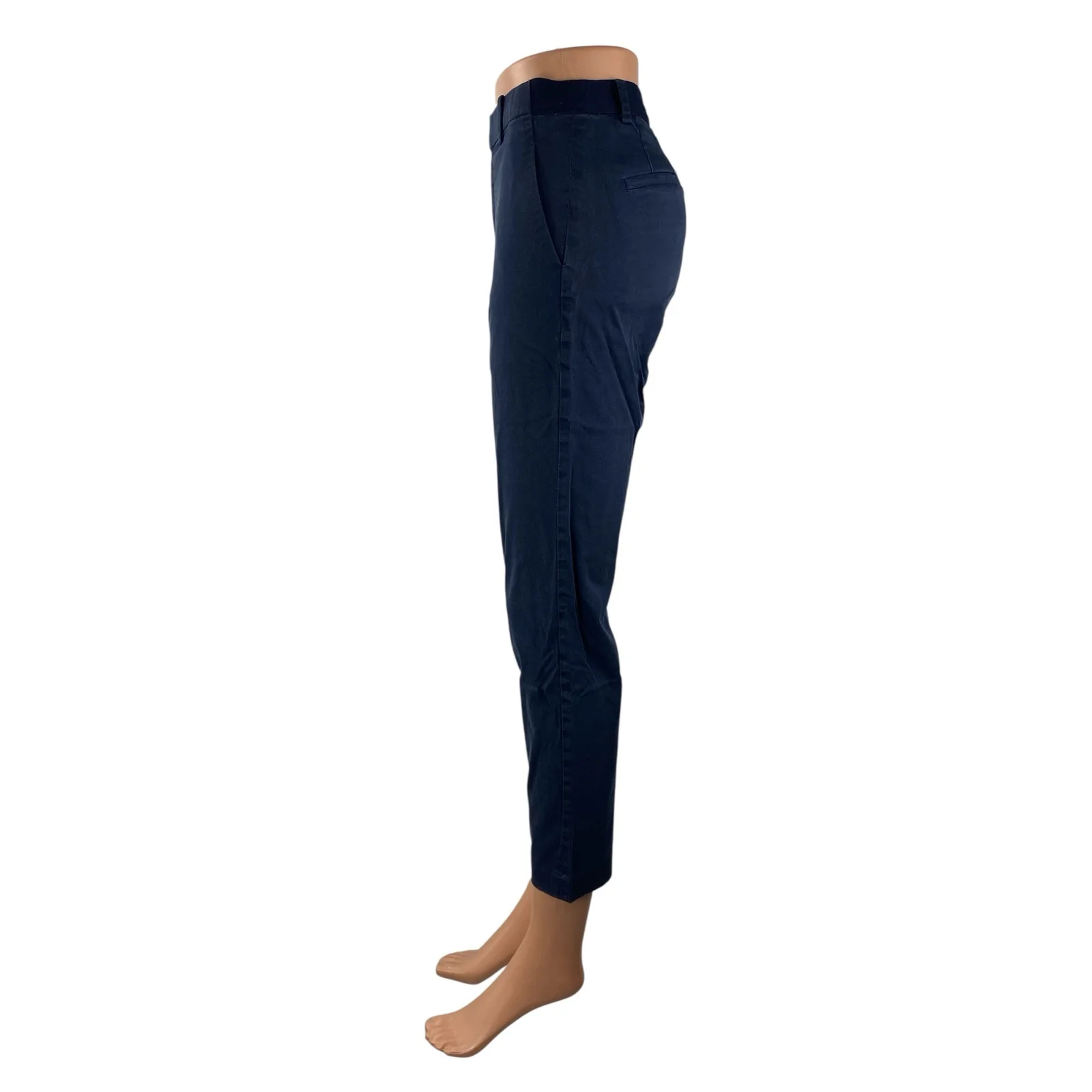 Uniqlo Women's Navy Blue Mid Rise Slim Chino Khaki Tapered Trousers Pants Sz XS - Image 3