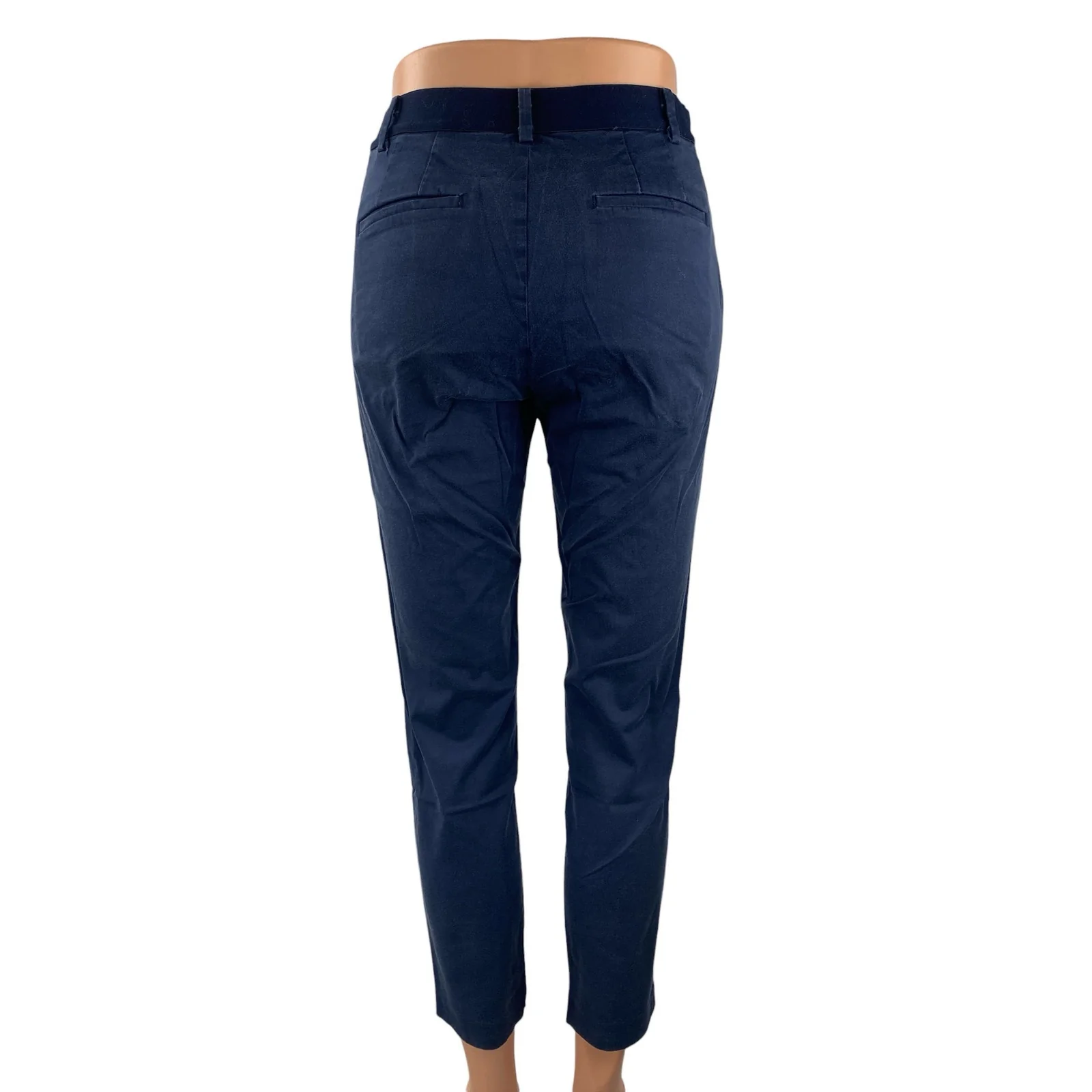 Uniqlo Women's Navy Blue Mid Rise Slim Chino Khaki Tapered Trousers Pants Sz XS - Image 4