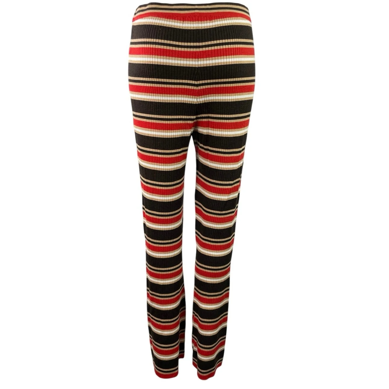 Uniqlo x Marini Red Striped Wool Ribbed Knit High Rise Semi Flare Pants Size L - Image 3