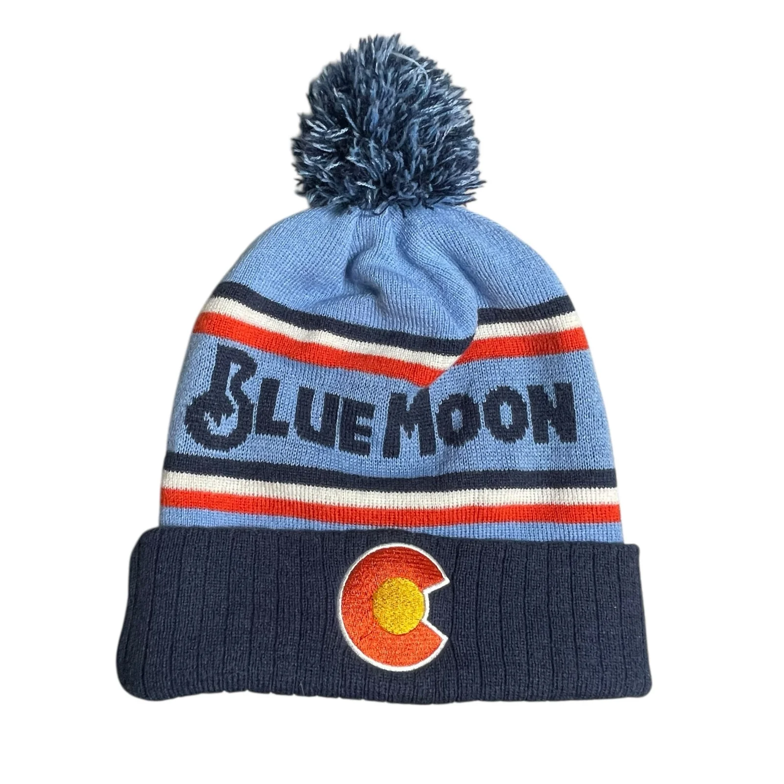 Unisex Blue Colorado State University Blue Moon Striped Knit Pom Pom Beanie OS