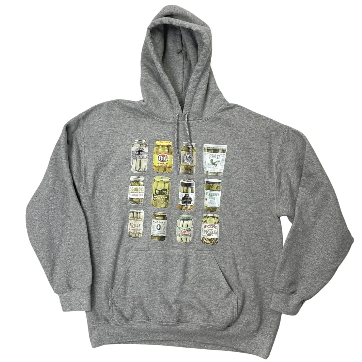 Unisex Gray Canned Jarred Dill Pickles Hoodie Hooded Sweatshirt Sweater Top Sz L - Image 3