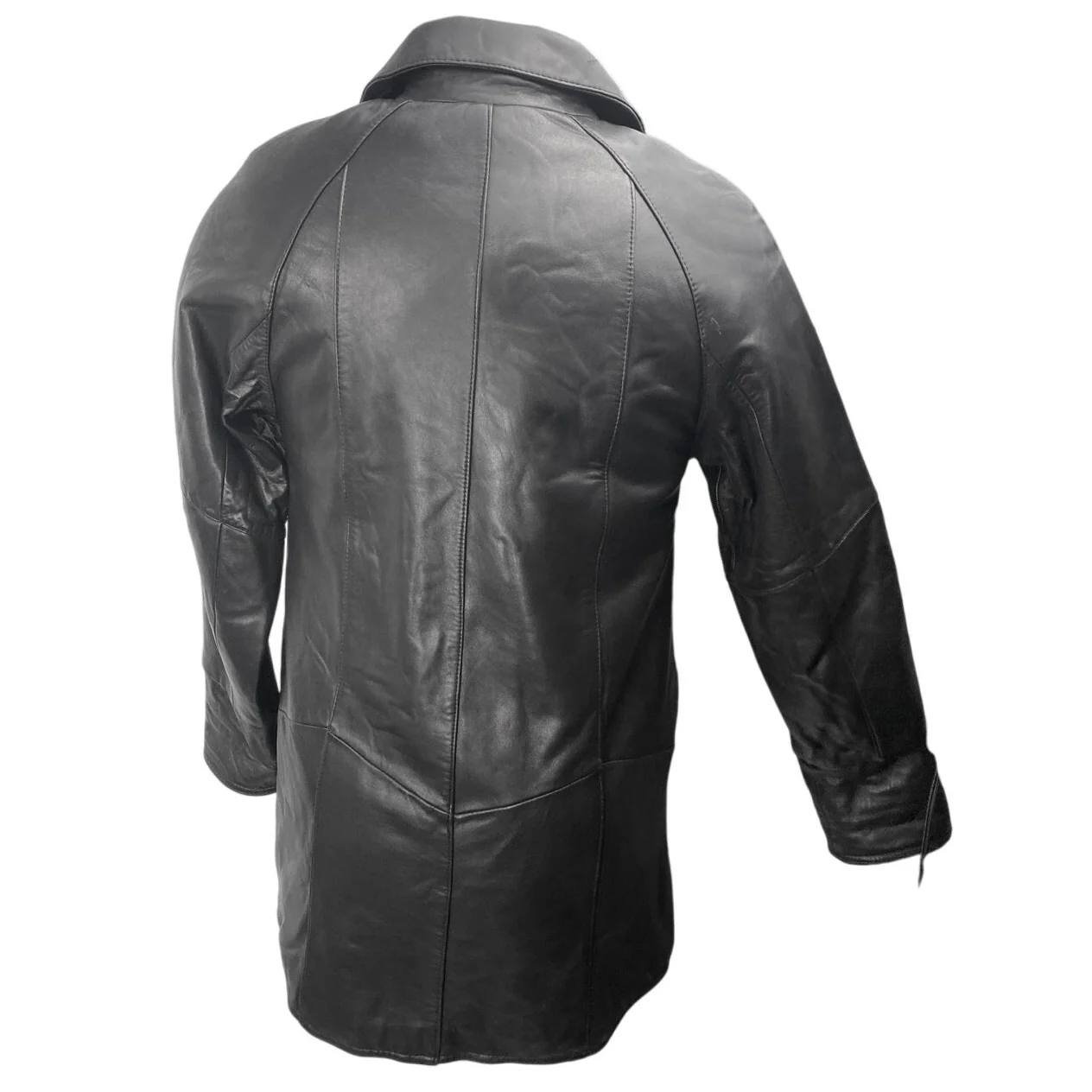 United Face 100% Leather Men's Black Button Front Long Sleeve Coat Jacket Size M - Image 2
