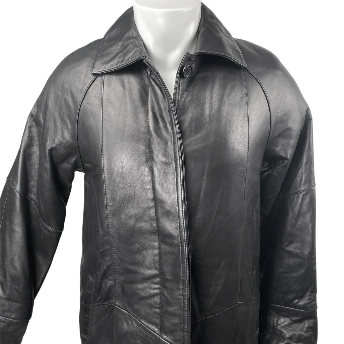 United Face 100% Leather Men's Black Button Front Long Sleeve Coat Jacket Size M - Image 3