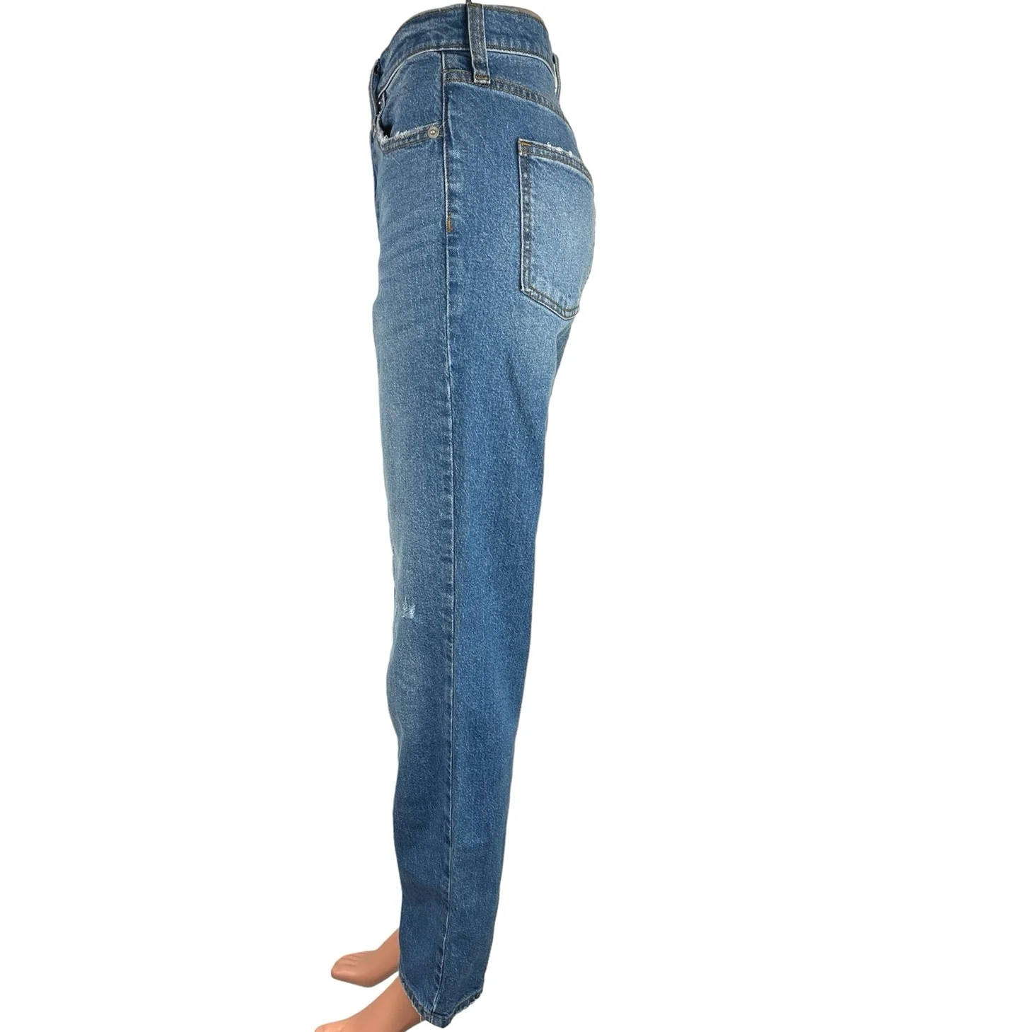 Universal Thread Blue Faded Medium Wash Distressed High Rise Straight Jeans Sz 0 - Image 2