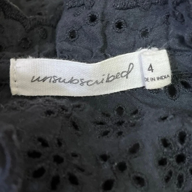 Unsubscribed Black Eyelet V-neck Balloon Sleeve Ruffle Frill Crop Blouse Top 4 - Image 4
