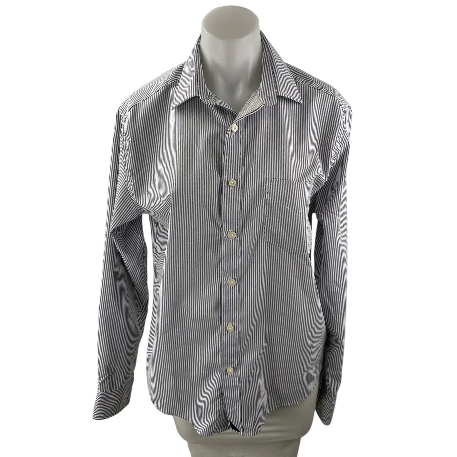 Untuckit Women's Gray Striped Slim Fit Long Sleeve Button Down Shirt Top Size S