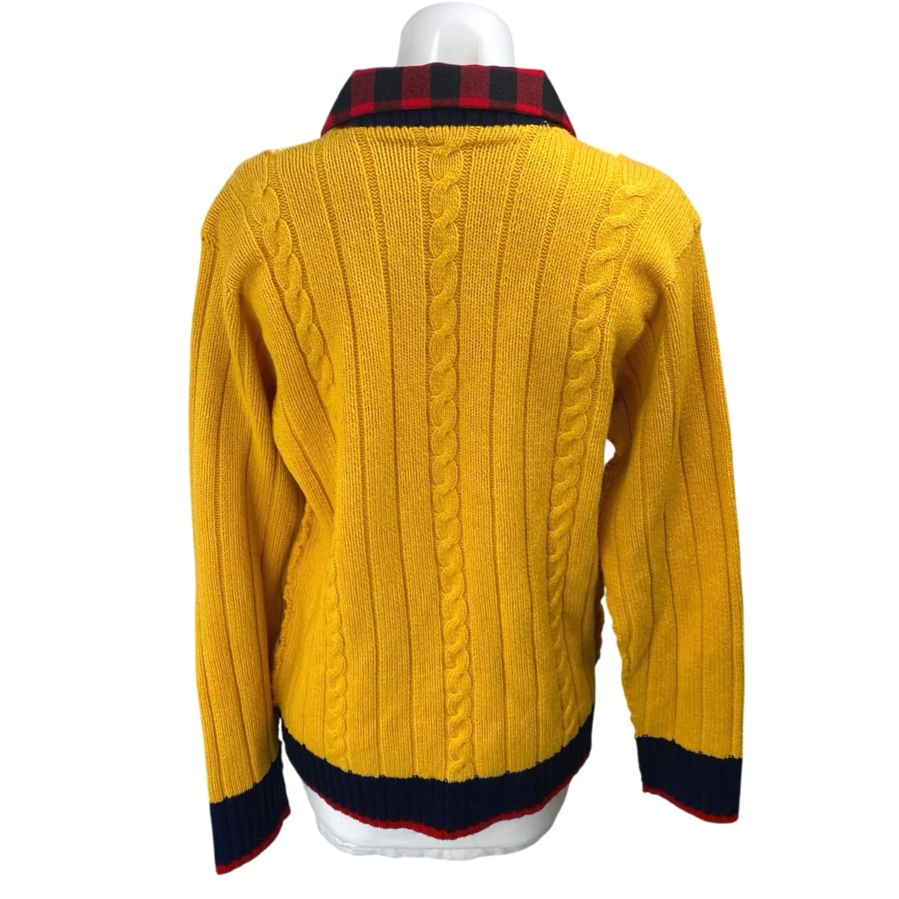Upcycled Handmade Women's Yellow Red Plaid Flannel Shirt Cardigan Sweater Top OS - Image 3